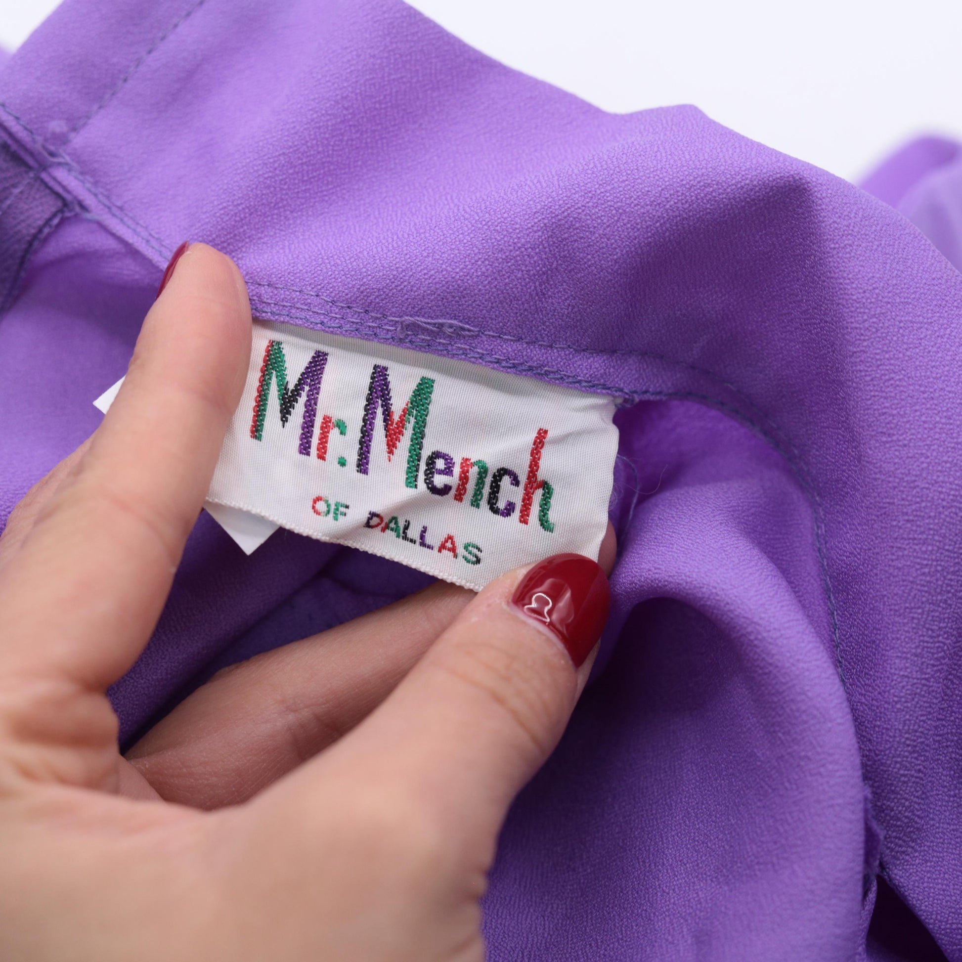 70s Purple Ascot Midi Dress Long Sleeve High Waist Pleated Medium 8