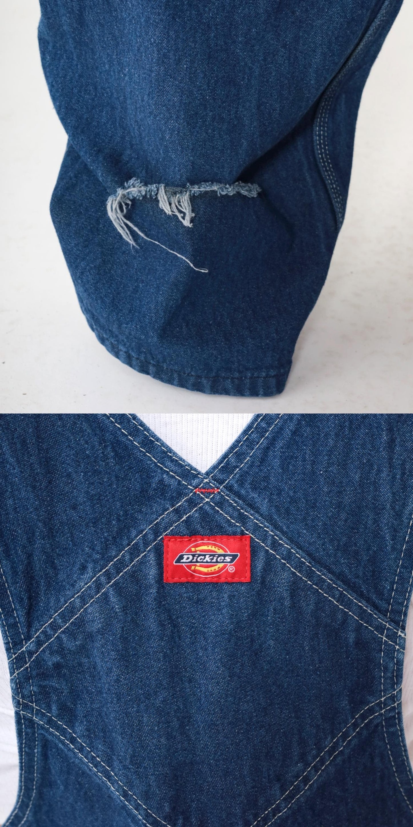 Y2K Dickies Bib Overalls Dark Wash Denim Cargo Hammer Loop 32x34