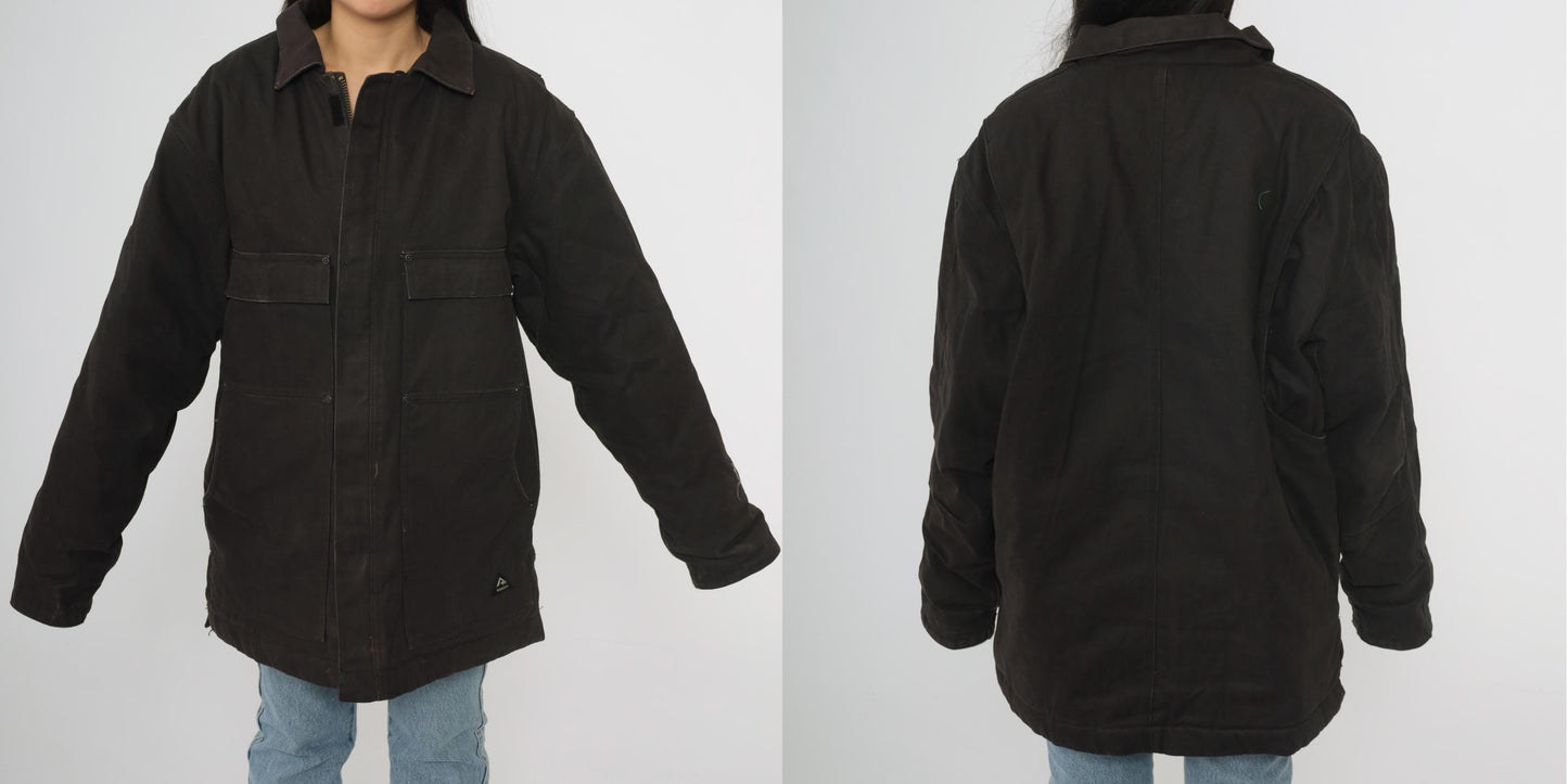 Ridgecut Toughwear Dark Brown Cargo Jacket Quilted Workwear Zip Chore Coat Men's Large L