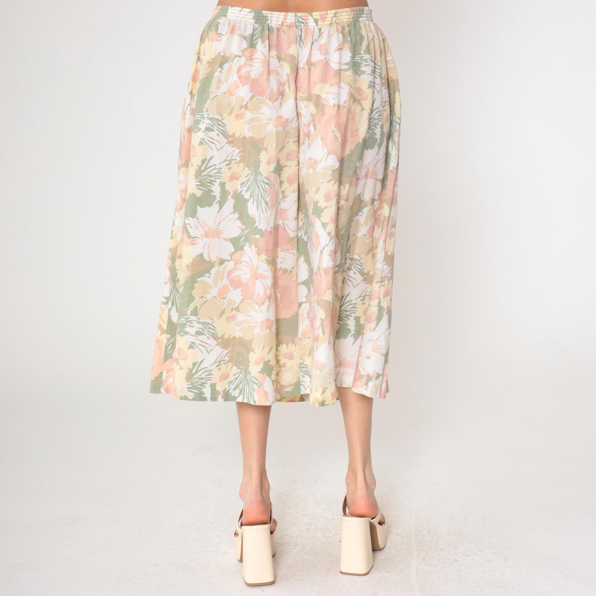 90s Alfred Dunner Floral Midi Skirt Pastel Print High Waist Pockets Large