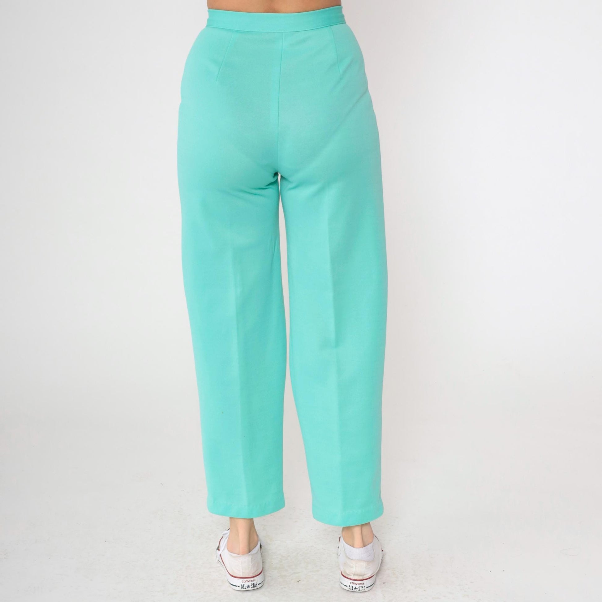 70s Aqua High-Rise Tapered Trousers Slim Fit Creased Small