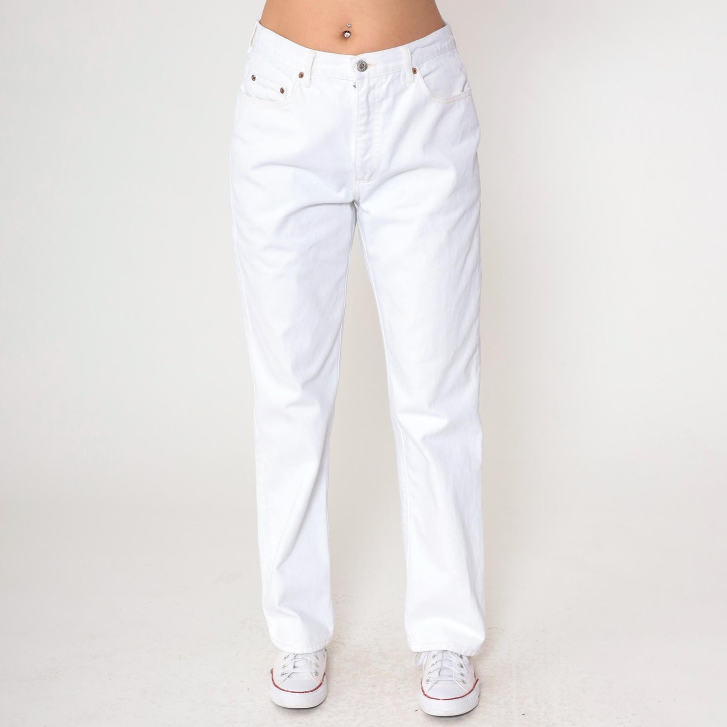 90s Guess White Denim High Rise Straight Leg Jeans 34x32 Medium