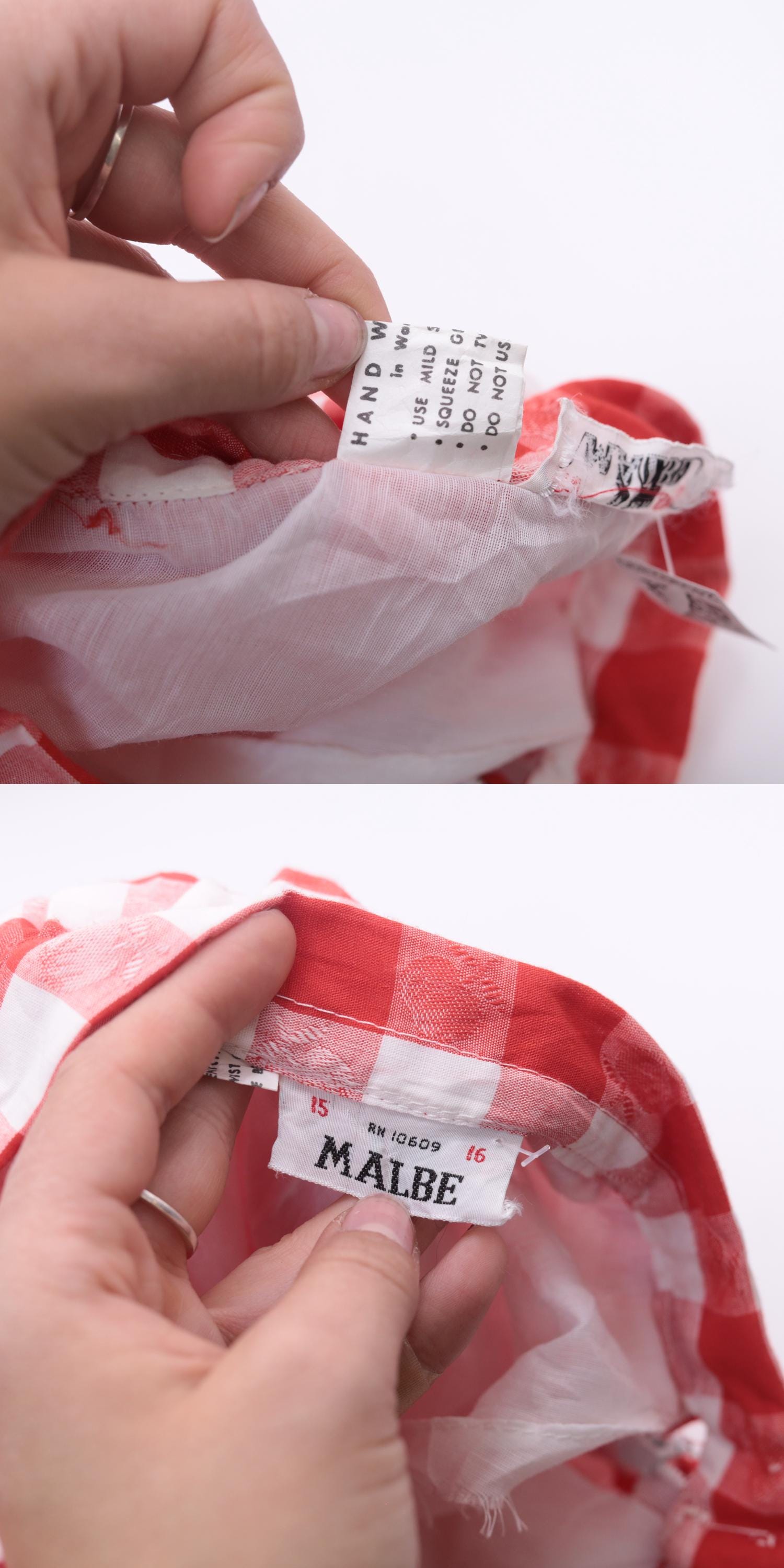 70s Red Gingham Maxi Skirt High Waist Lace Trim White Checkered Medium