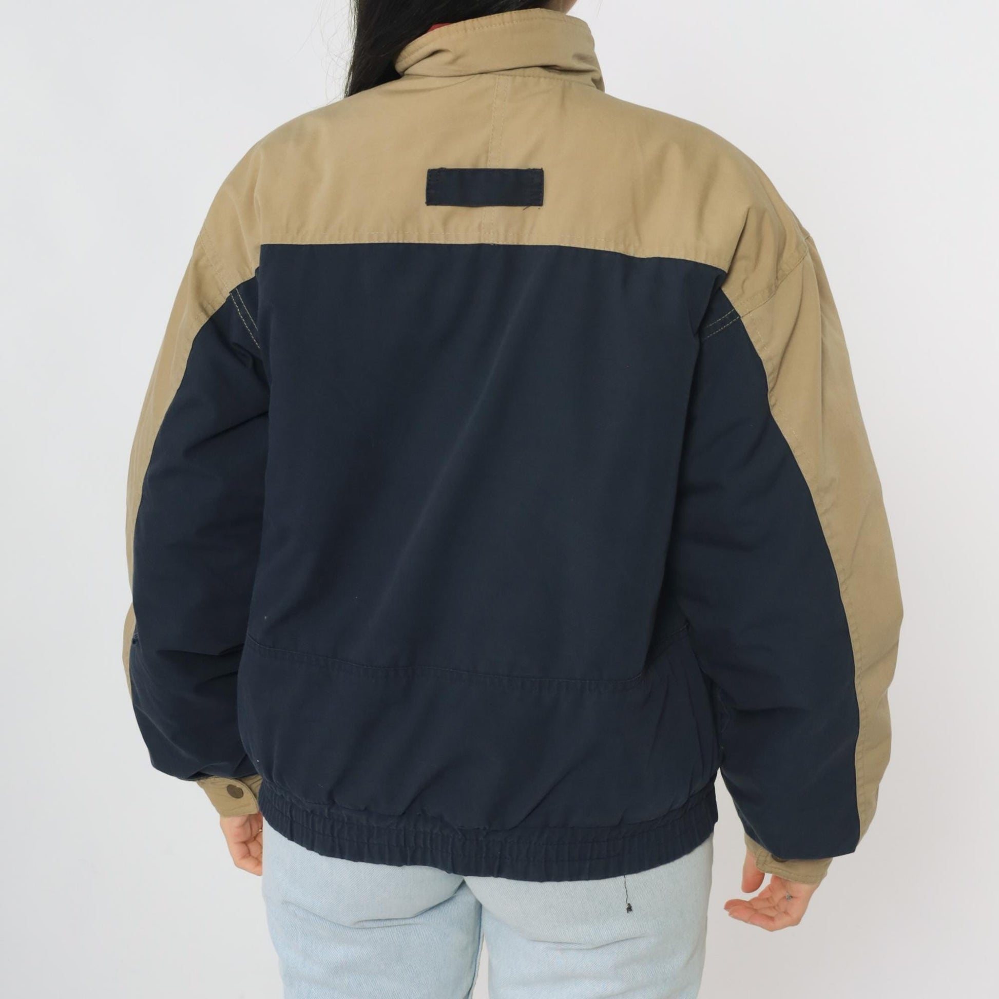 80s McGregor Puffer Jacket Tan Navy Color Block Ski Coat Small S