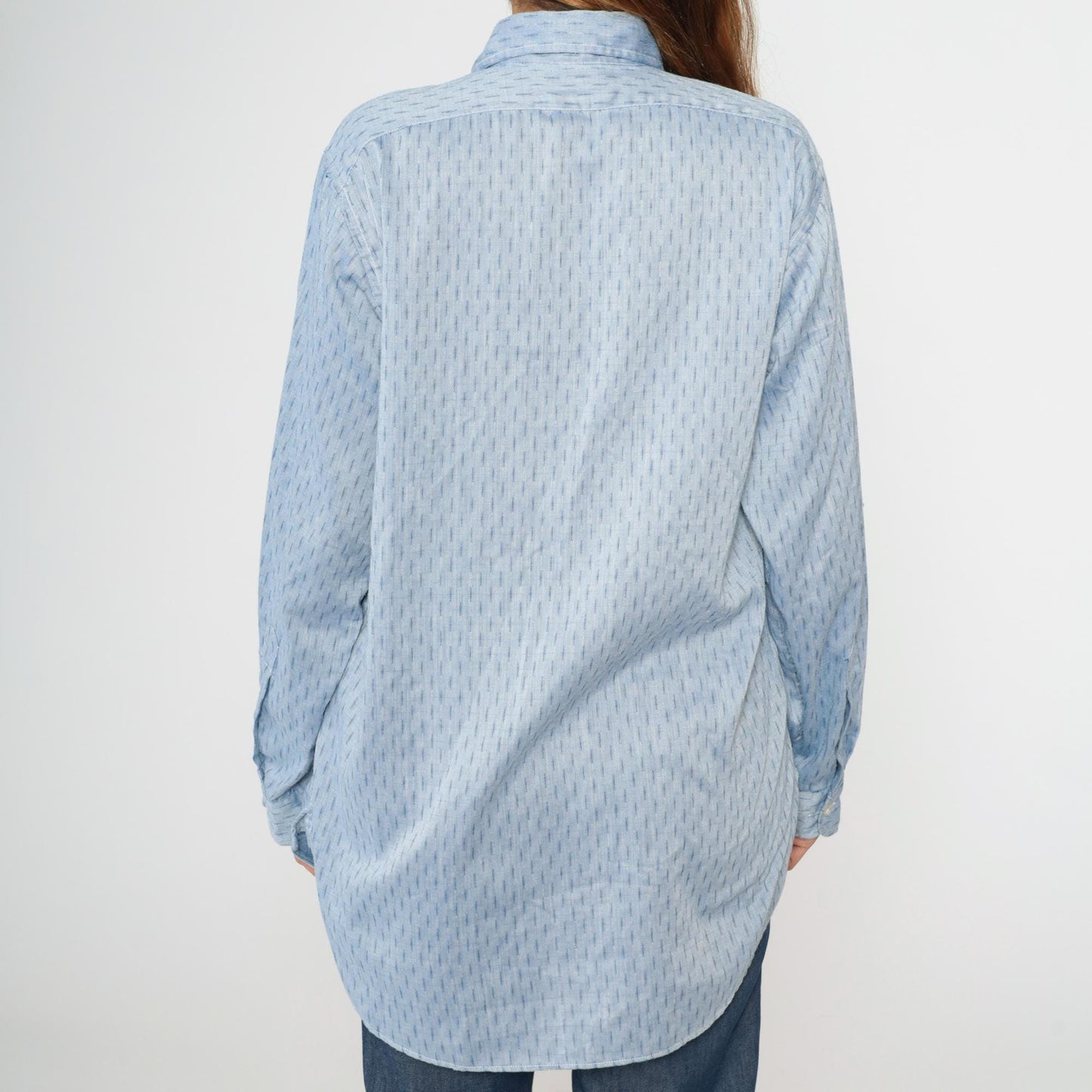 70s Light Blue Dash Stripe Button Down Shirt Cotton Blend Men's Large L