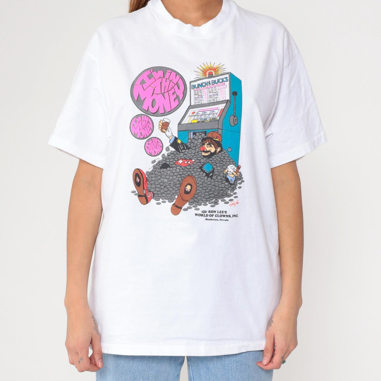 90s Ron Lee's World of Clowns Slot Machine Graphic T-Shirt White Large