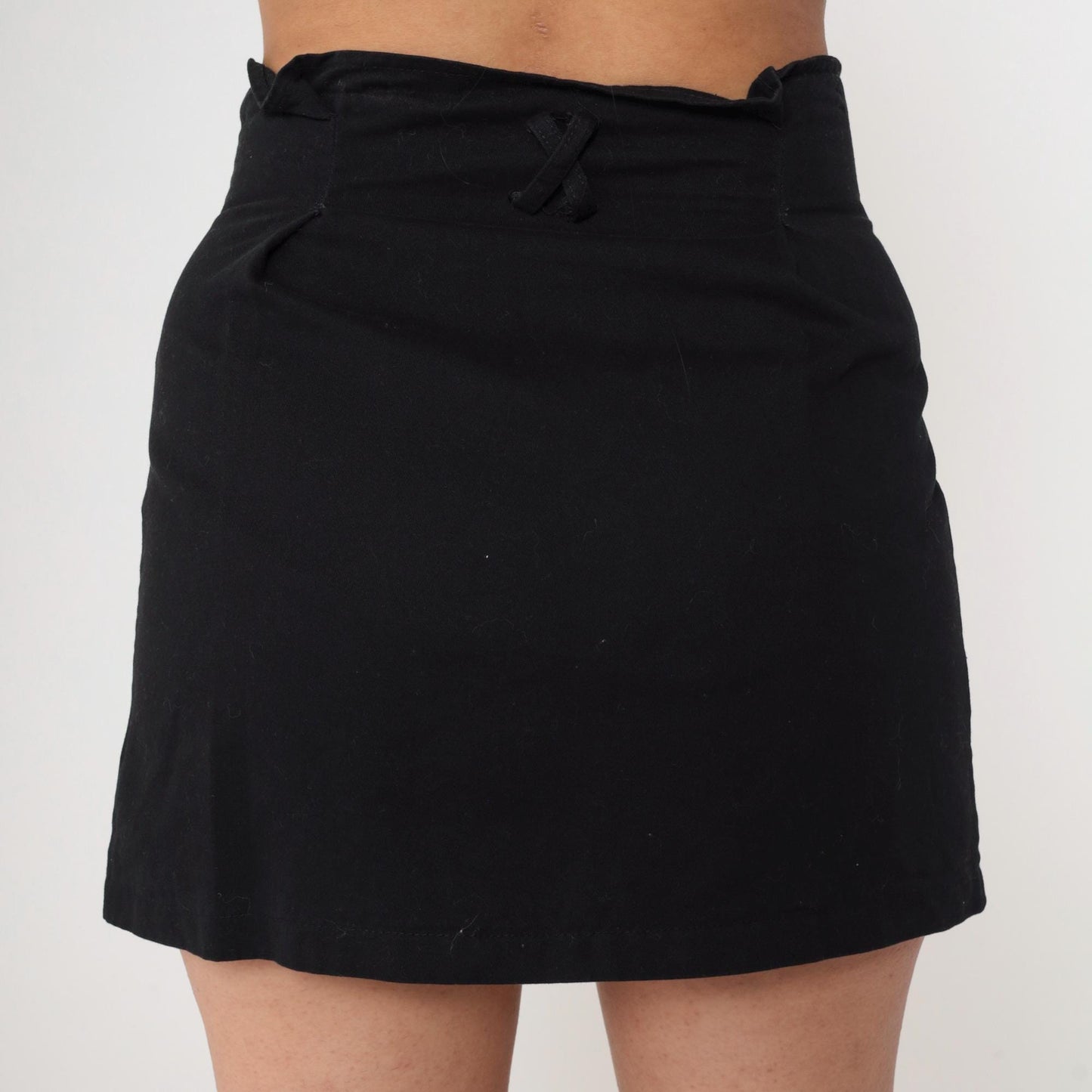 Y2K Black Utility Mini Skirt Bodycon Buckle Straps Small S
