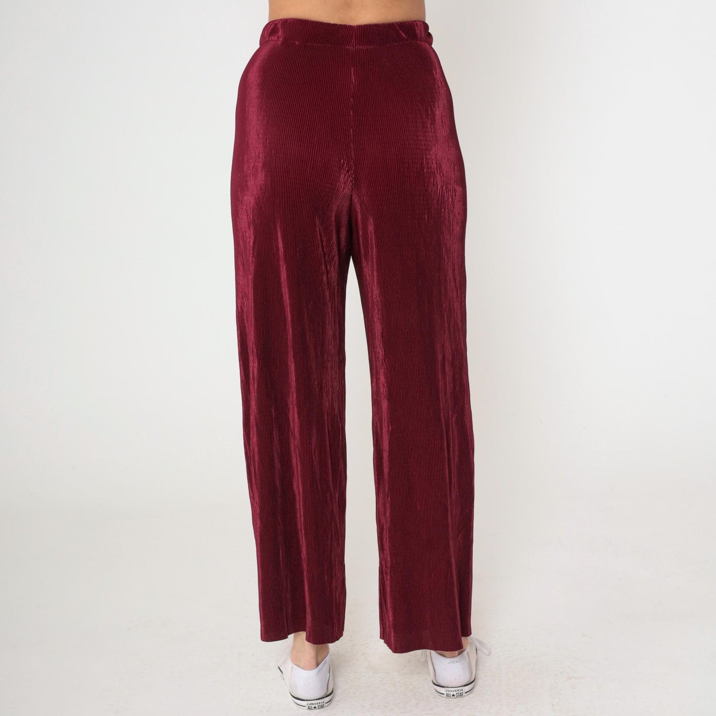 90s Burgundy Wide Leg High Waist Pants Ribbed Texture Medium M