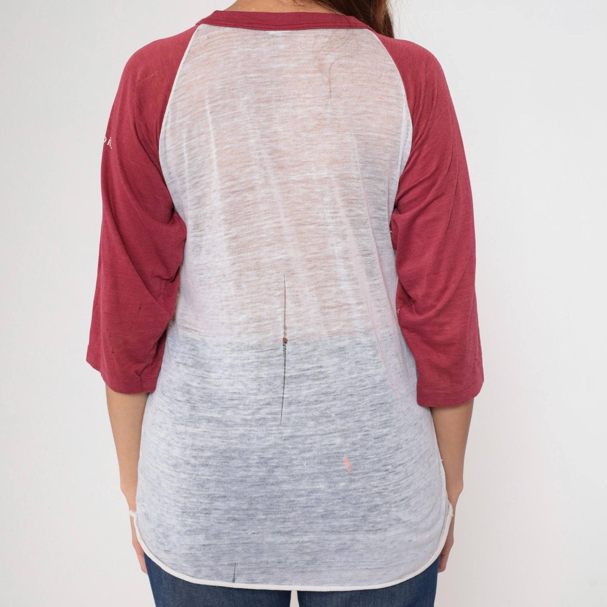 80s Record Plant Mobile Recording Raglan Tee White Maroon Burnout Medium Large