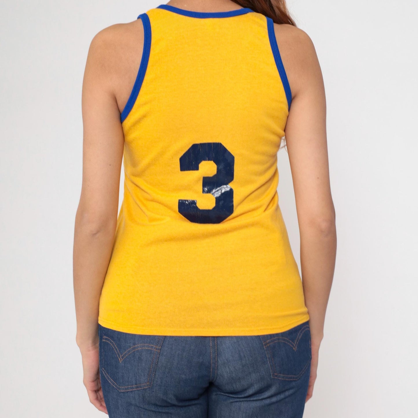 80s Russell Mills Yellow Ringer Tank Top #3 Athletic Small