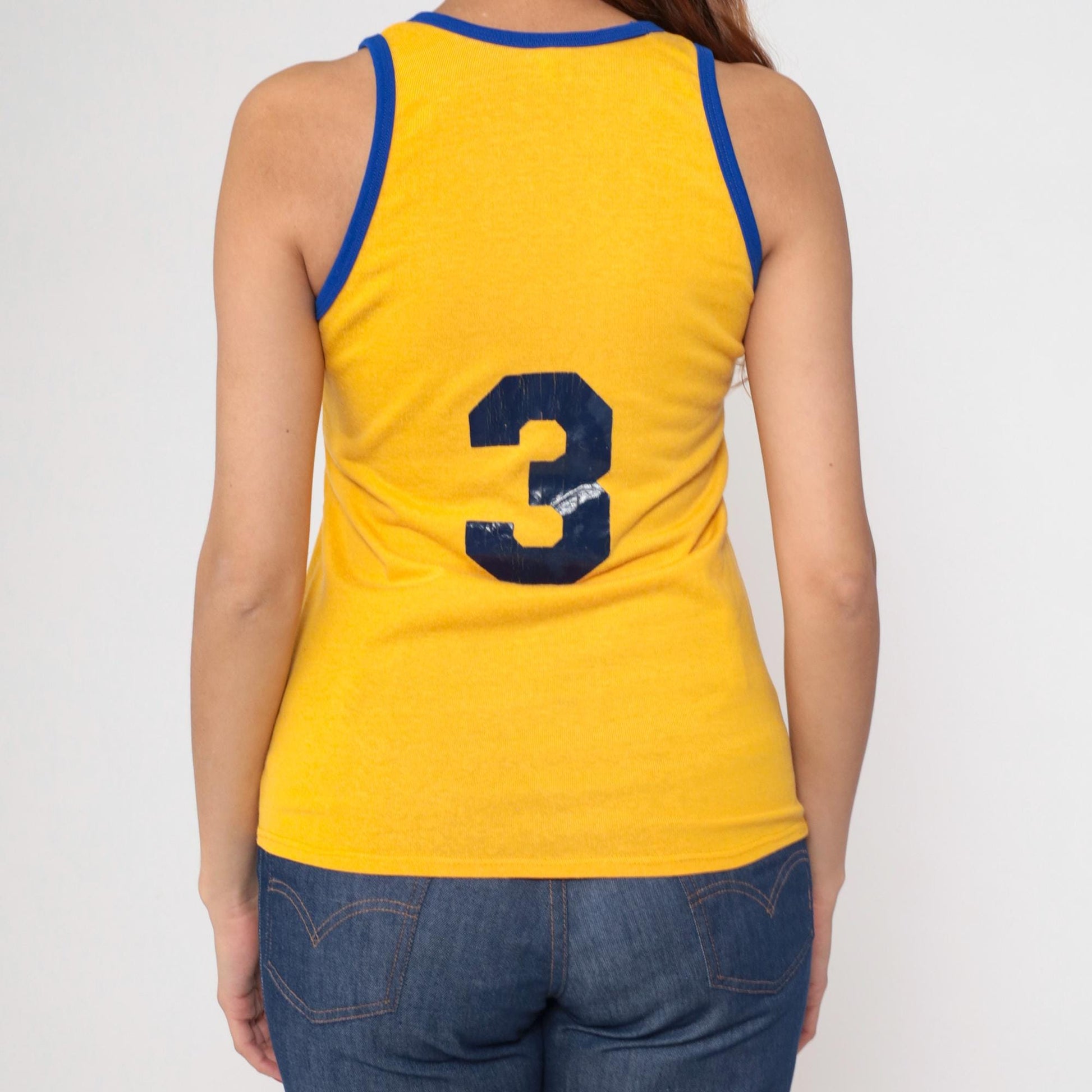 80s Russell Mills Yellow Ringer Tank Top #3 Athletic Small