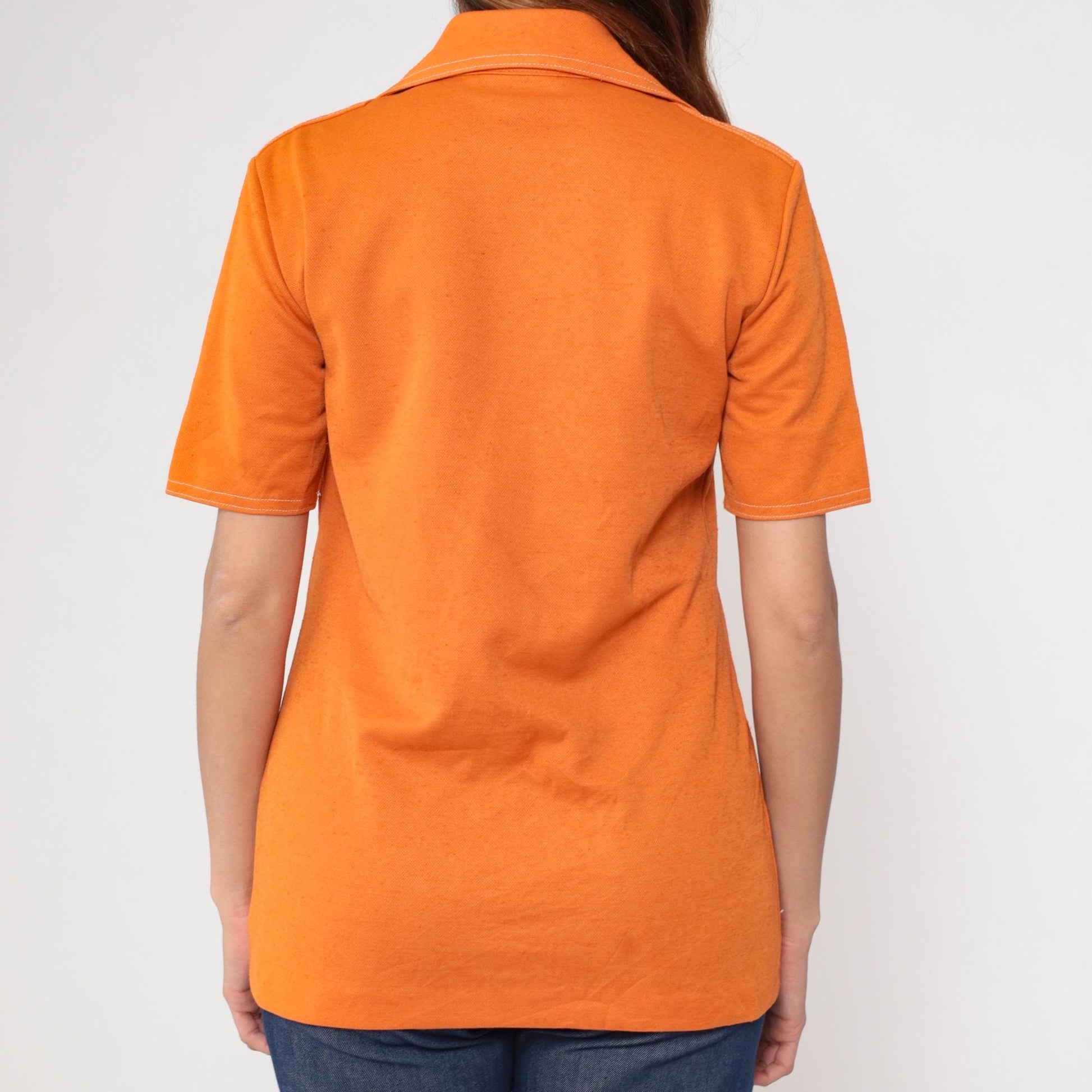70s Koret of California Orange Button-Up Blouse Toggle Collar Short Sleeve Small