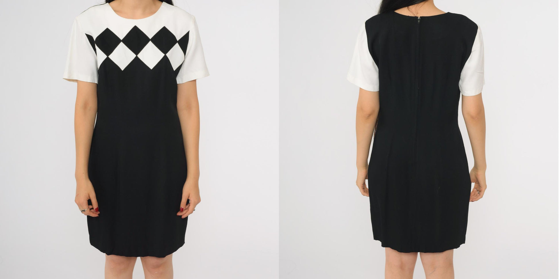 90s Black White Checkered Color Block Shift Minidress Small 4