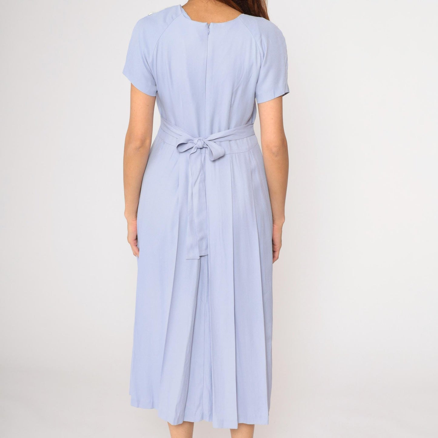 90s Lavender Midi Dress Soutache Lace Collar High Waist Pleated Small