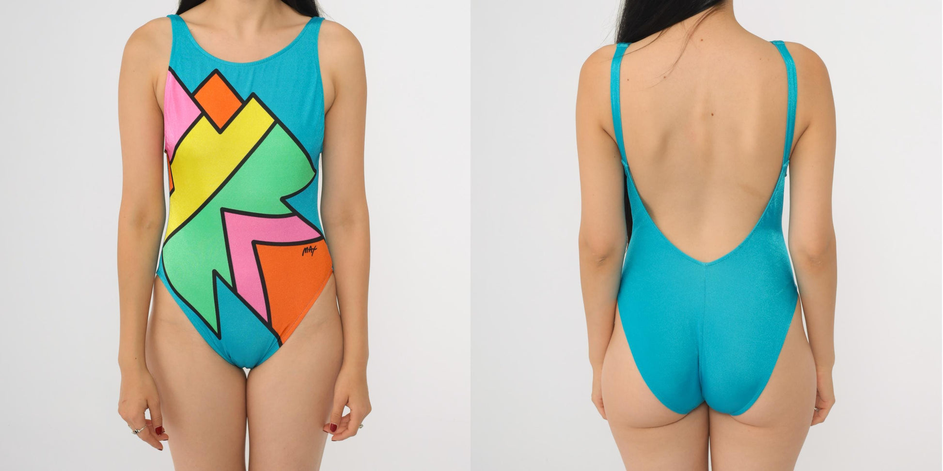 80s Neo Max Peter Max One Piece Swimsuit Neon Colorblock Abstract Size 8