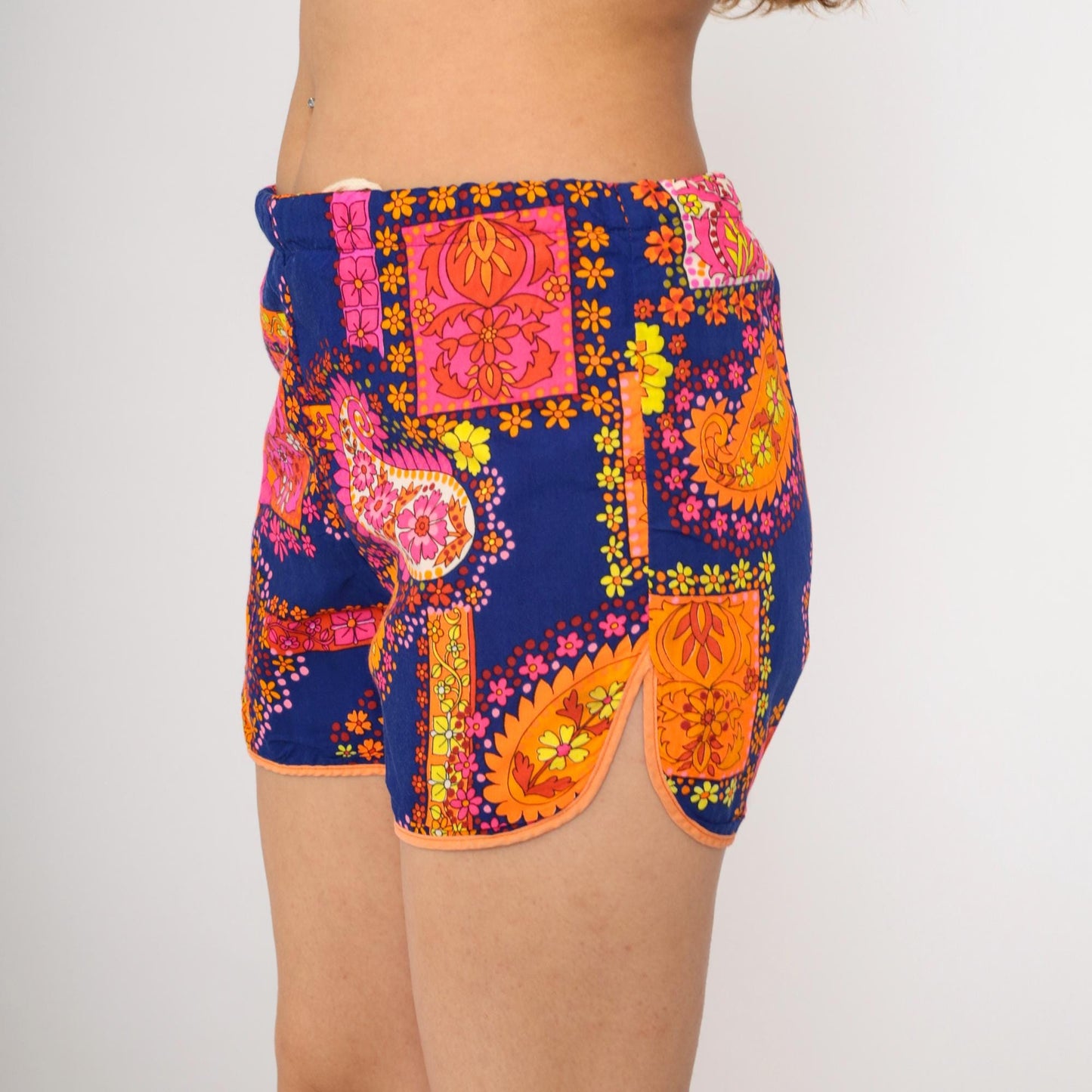 70s Kane Kai Hawaii Swim Trunks Paisley Neon Floral Print Medium