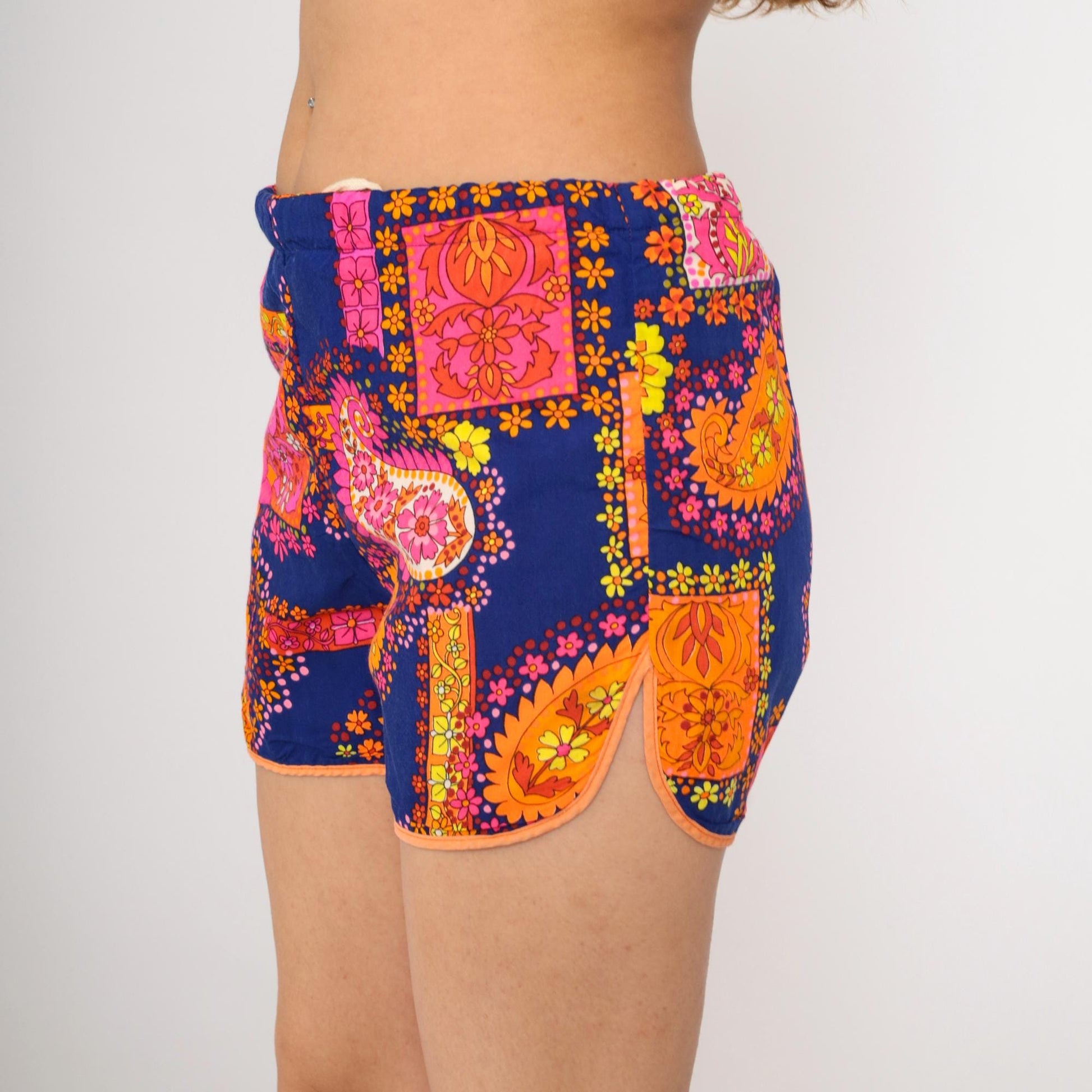 70s Kane Kai Hawaii Swim Trunks Paisley Neon Floral Print Medium