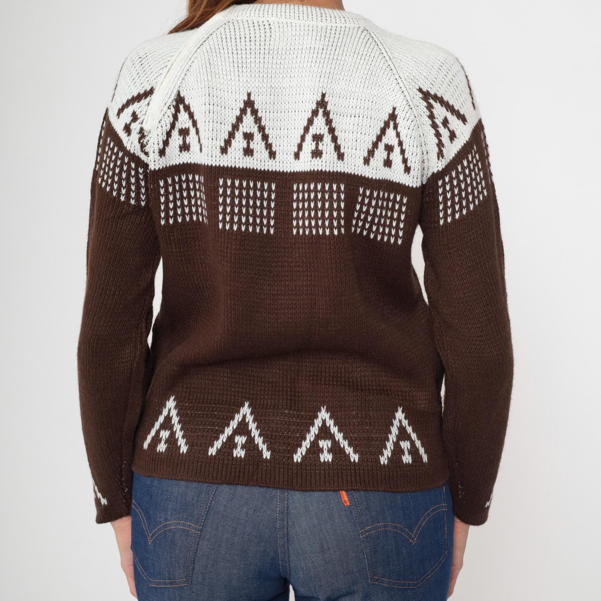 70s Carol Brent Geometric Color Block Sweater Brown White Raglan Small