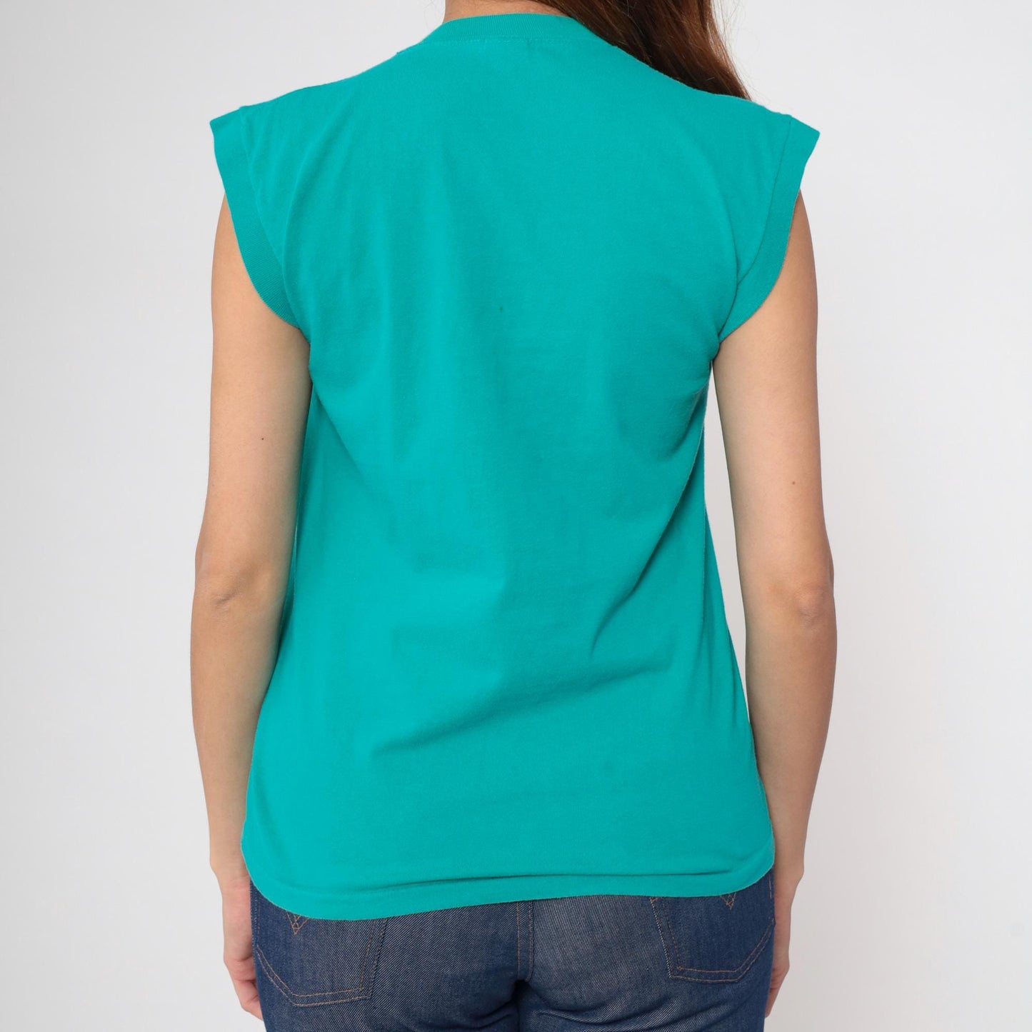 90s Towncraft Teal Muscle Tank Top Crewneck Single Stitch Cotton Small