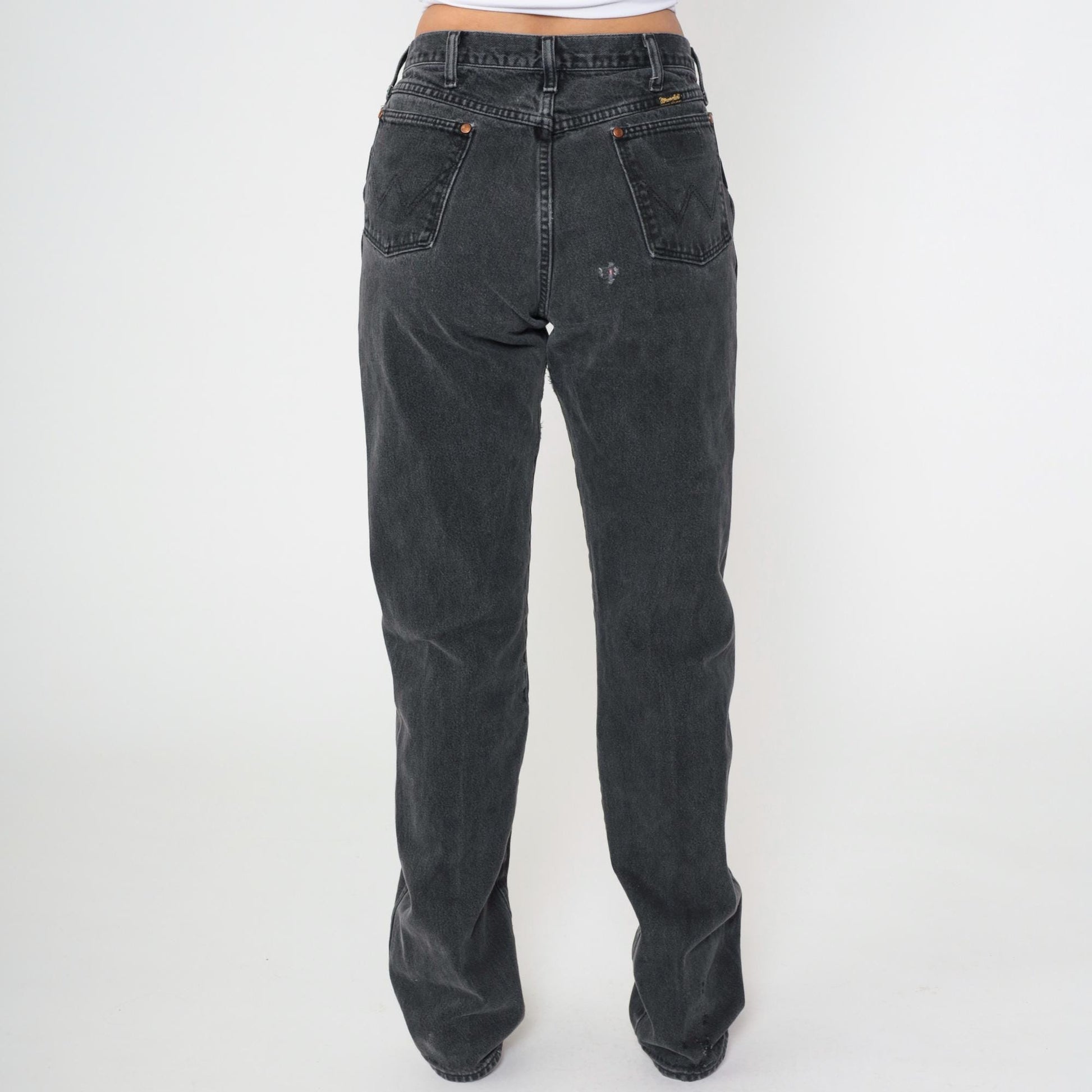 90s Wrangler Black Denim Jeans Straight Leg High Rise 31 x 36