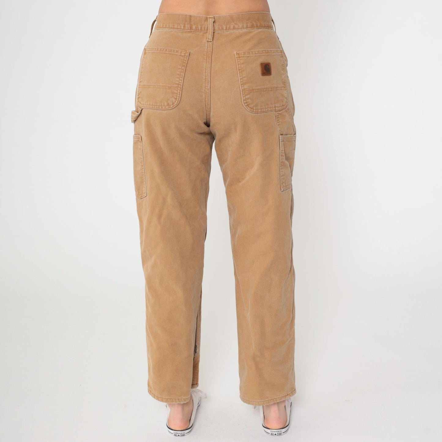 Y2K Carhartt Brown Straight Leg Work Pants Flannel Lined High Waist 30x30