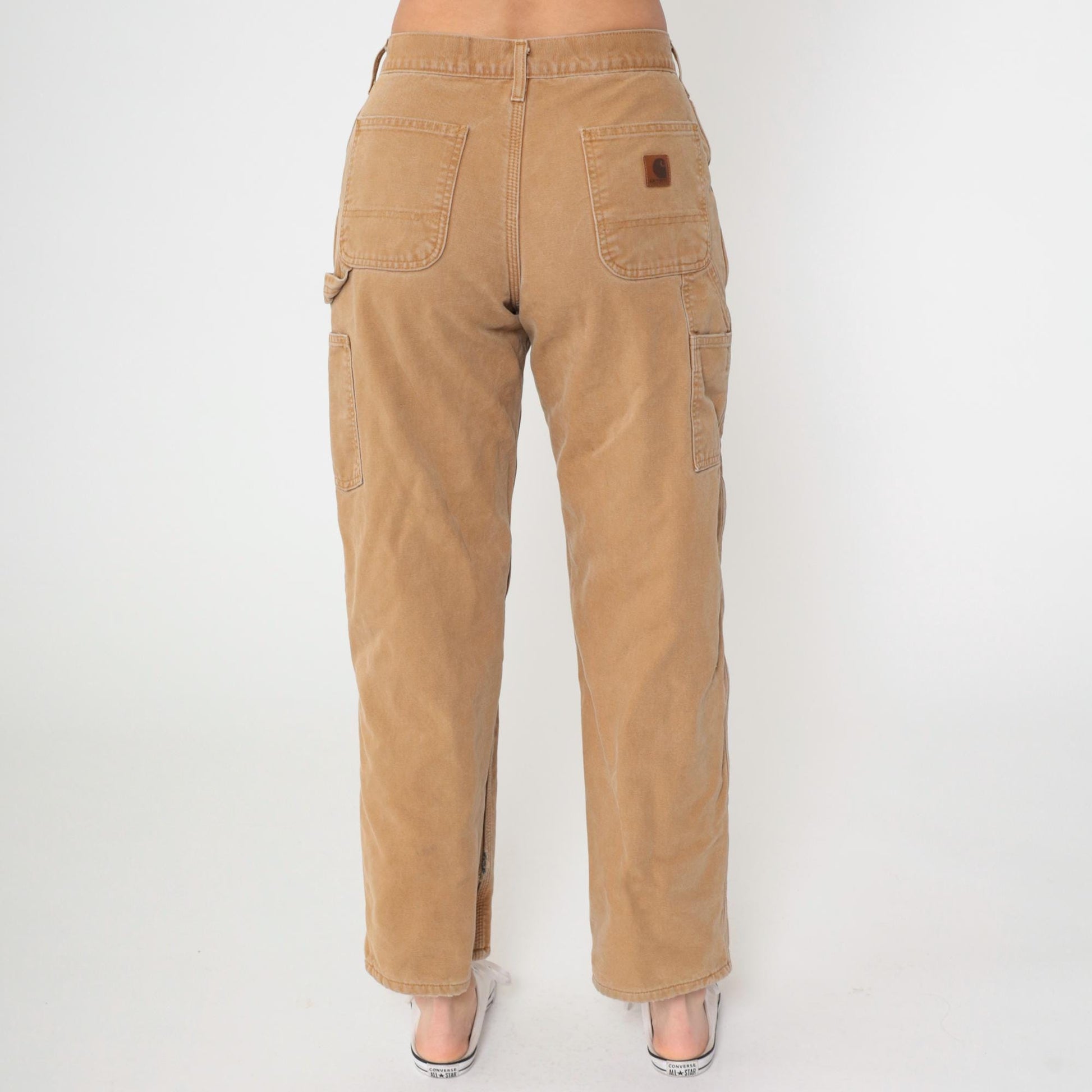 Y2K Carhartt Brown Straight Leg Work Pants Flannel Lined High Waist 30x30