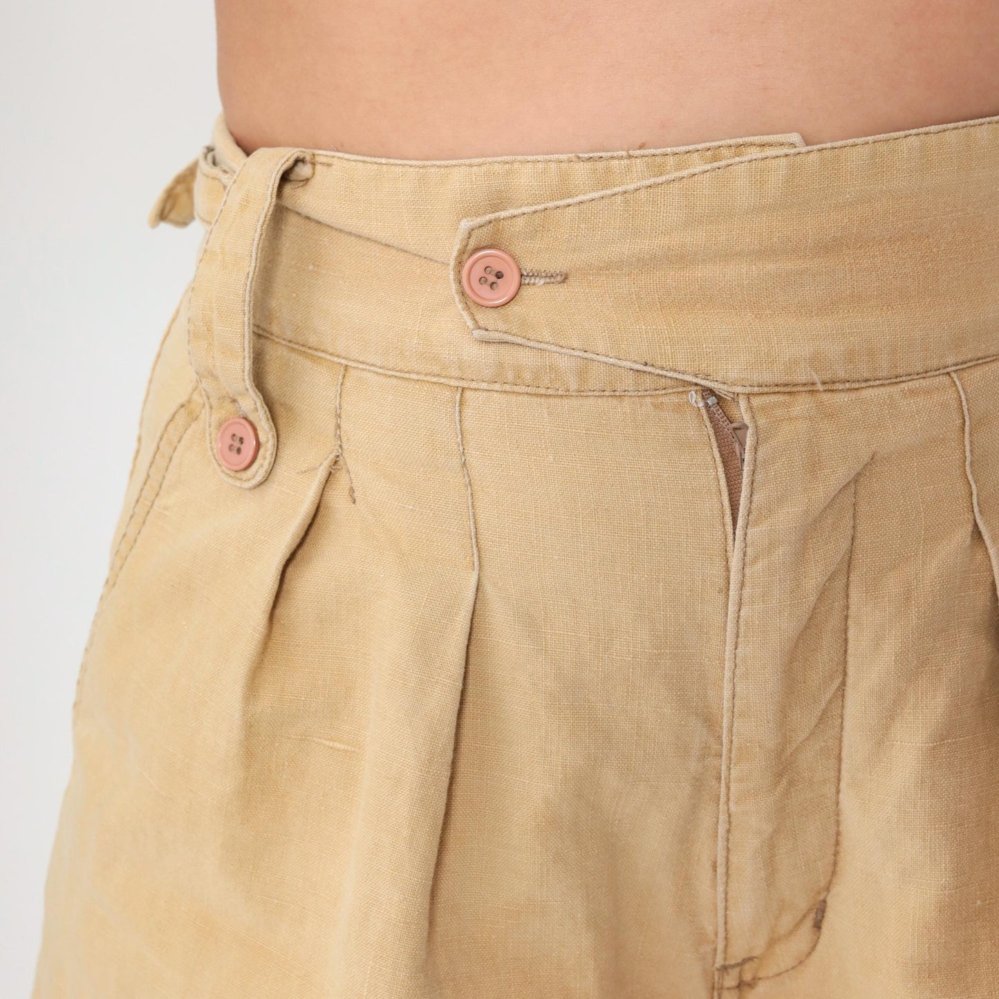 80s Palmettos Tan Pleated High-Waist Shorts Ramie Cotton Petite Small