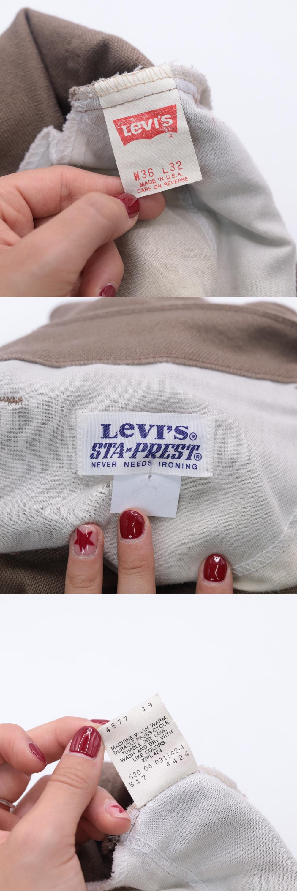 70s Levi's Sta-Prest Brown Straight Leg High Waist Trousers 36x32