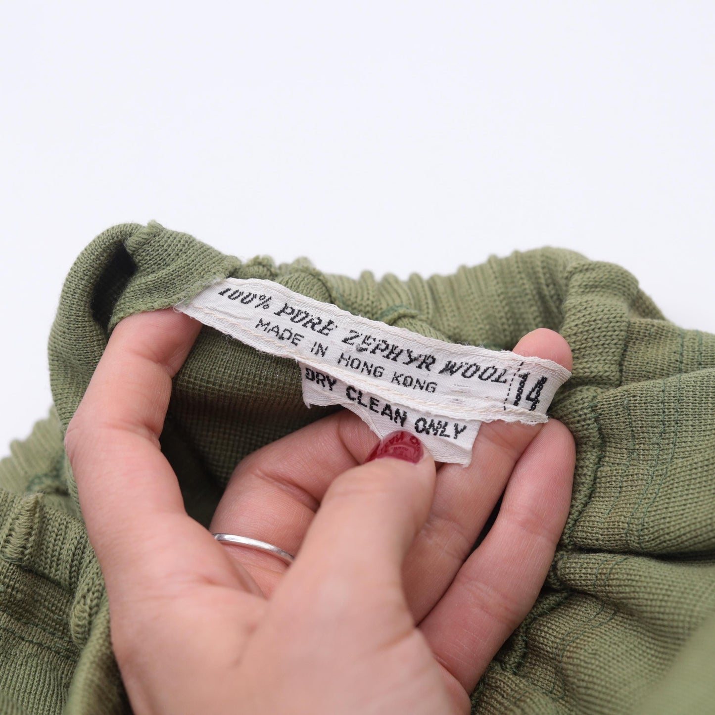 60s Zephyr Wool Flared Trousers Green High Rise Side Zip Small