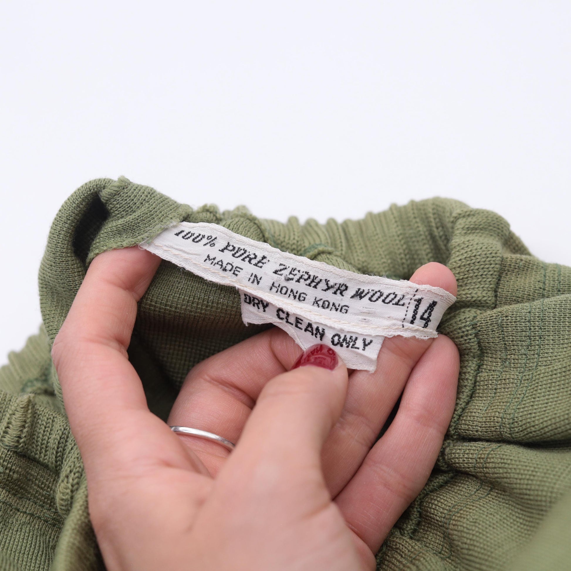 60s Zephyr Wool Flared Trousers Green High Rise Side Zip Small