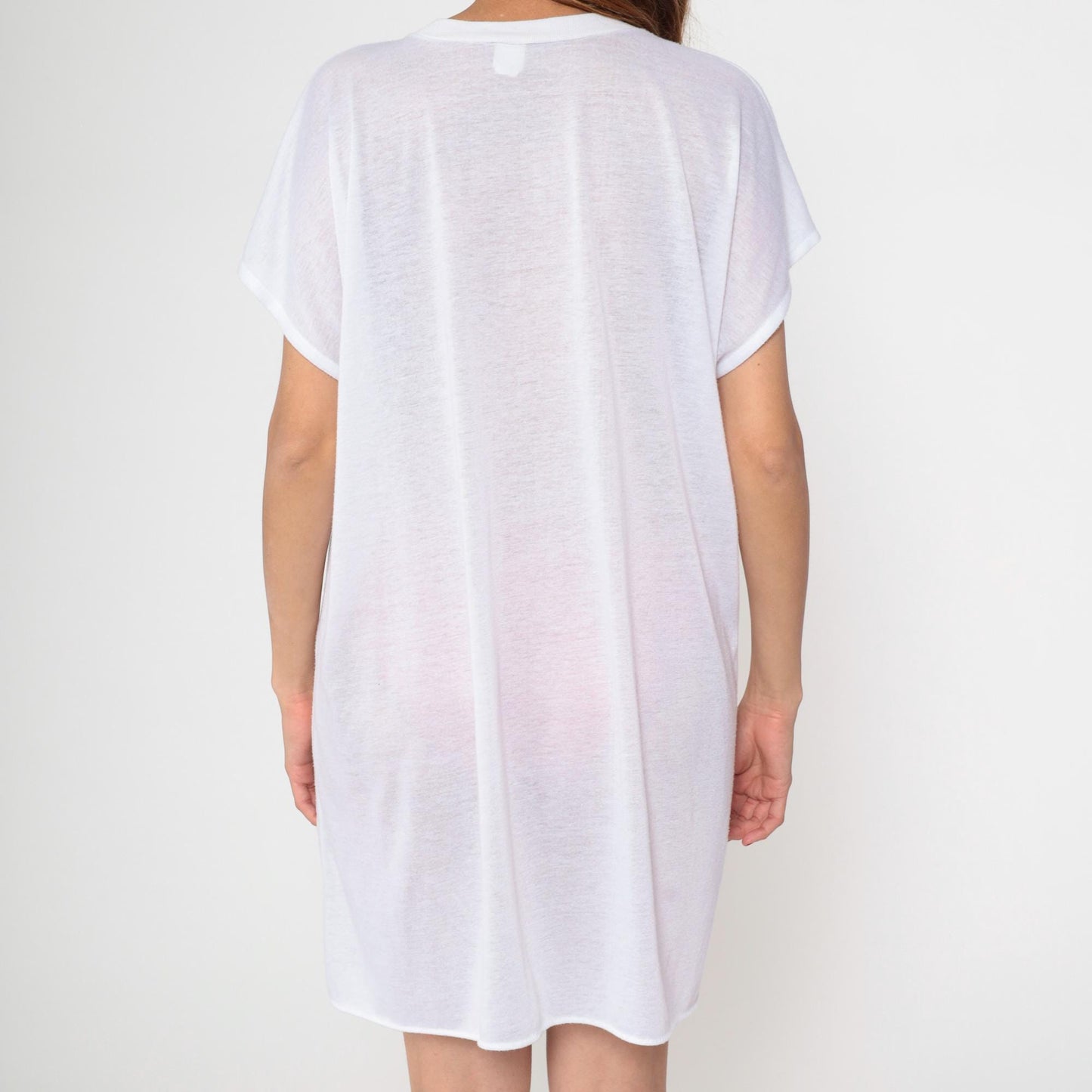 80s Tropical Beach Graphic T-Shirt Dress Bear Seal White Burnout One Size