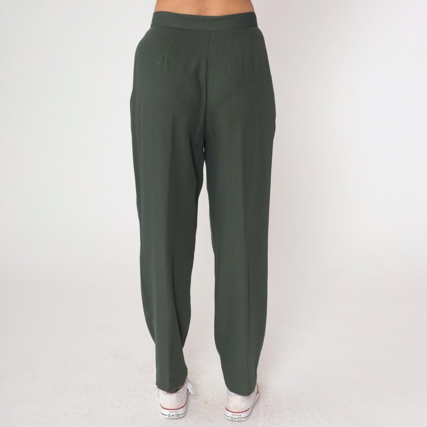 Y2K Dark Green Pleated High-Waist Trousers Straight Leg Medium