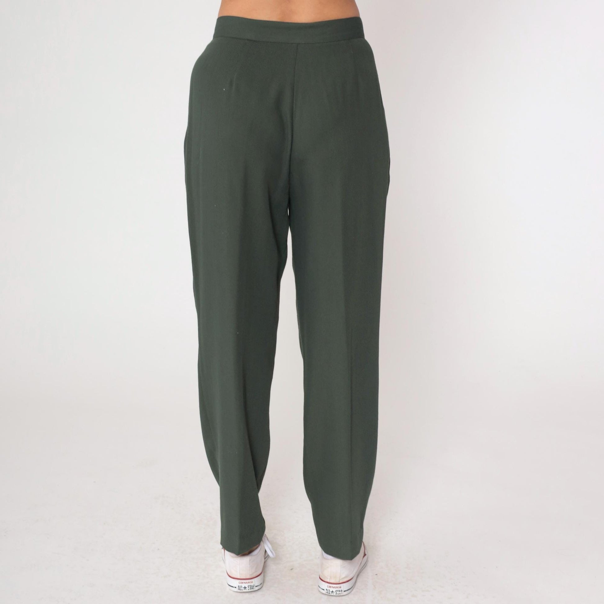 Y2K Dark Green Pleated High-Waist Trousers Straight Leg Medium