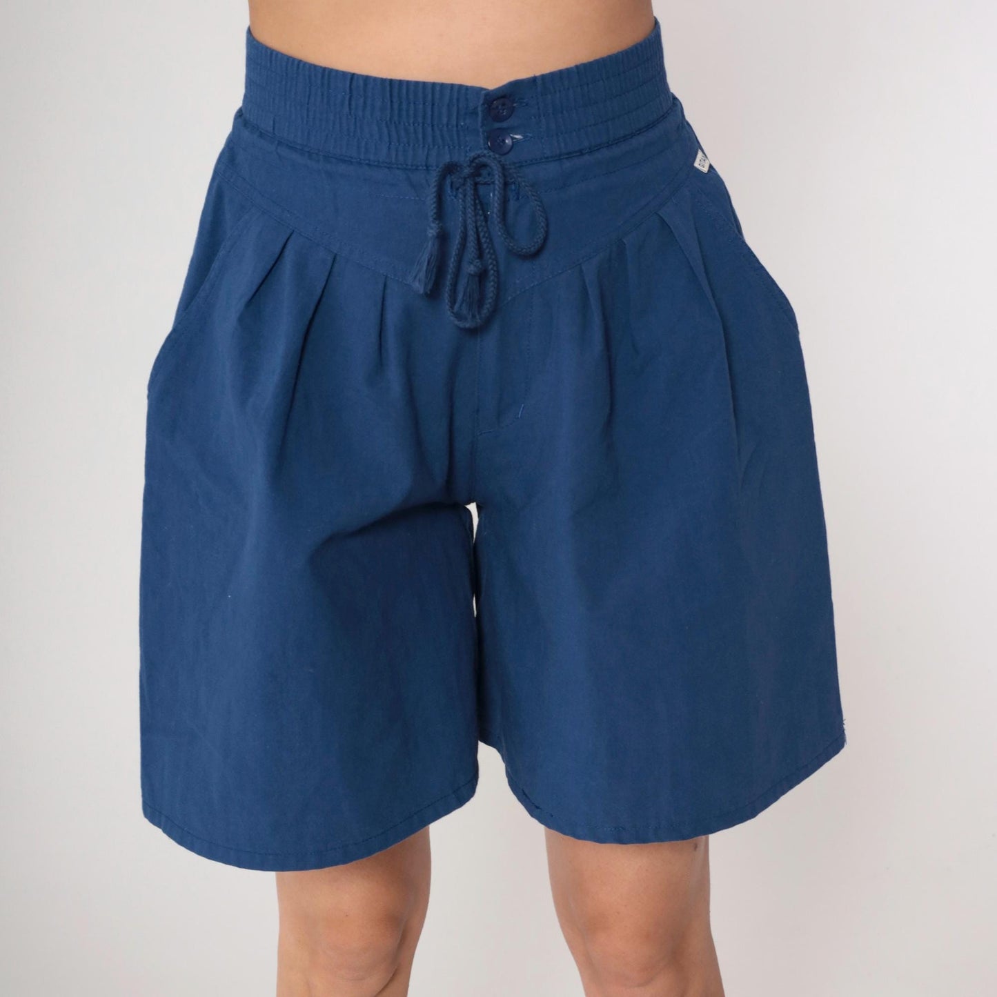80s Gitano Navy Pleated Shorts High Waist Drawstring Small