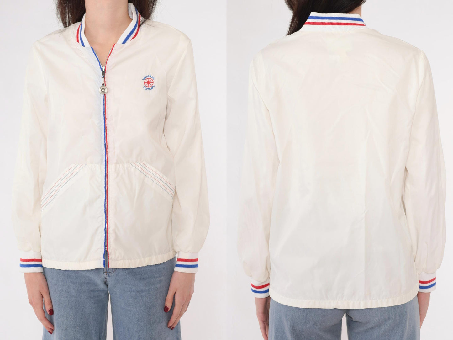 70s Weather Tamer Windbreaker Jacket White Striped Zip-Up Small S