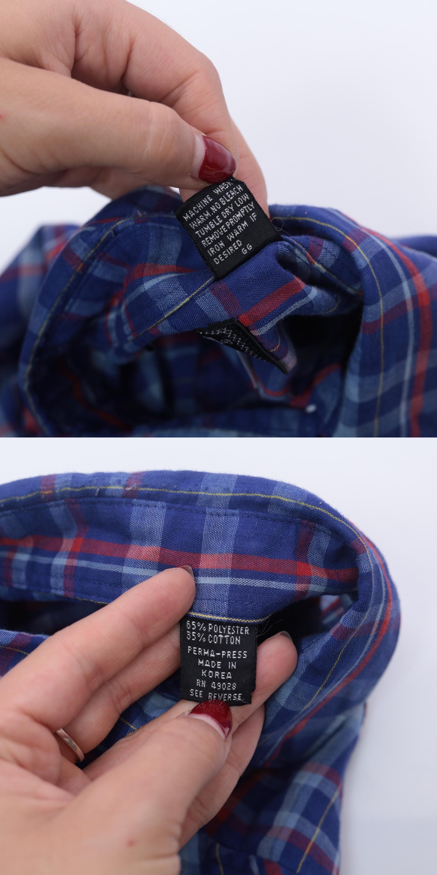 80s Royal Blue Red Plaid Western Shirt Pearl Snap Long Sleeve Extra Small XS