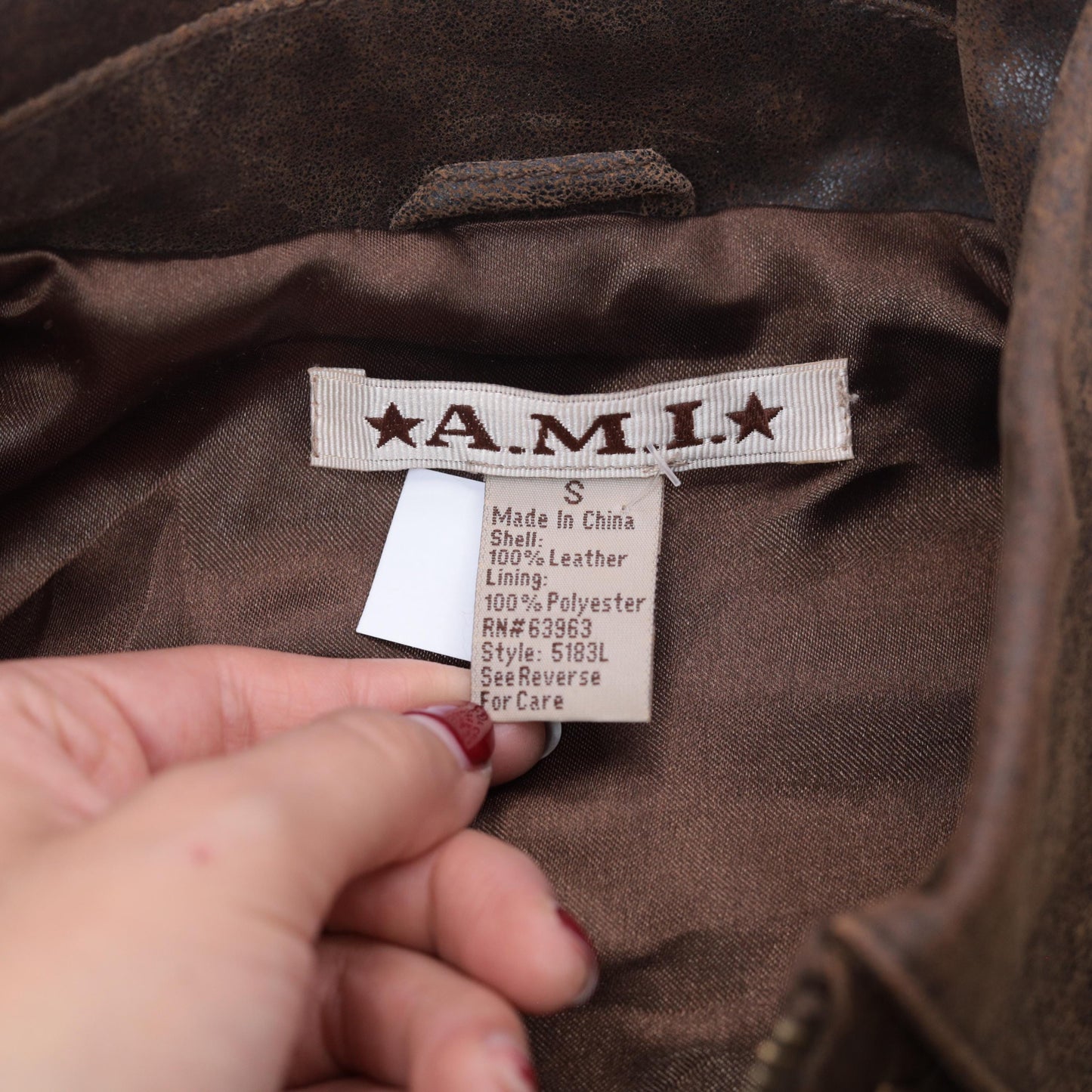 Y2K Brown Leather Moto Jacket Western Flame Applique Fitted Zip Small S