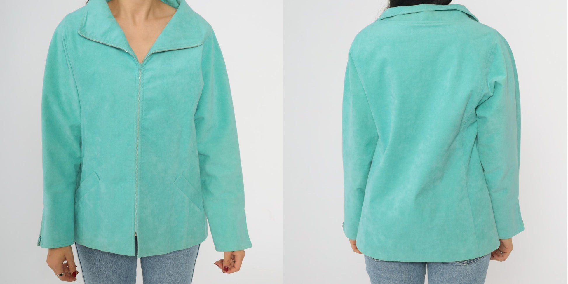 80s Bill Haire Aqua Faux Suede Zip Jacket Small