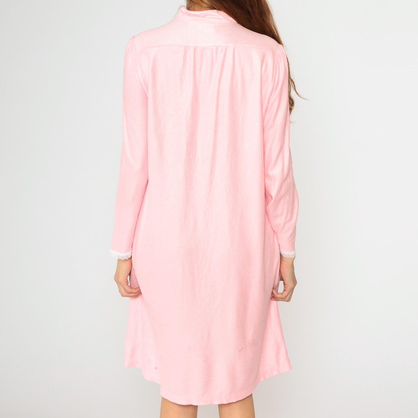 80s Baby Pink Floral Embroidered Nightgown Midi Lace Puff Sleeve Medium M