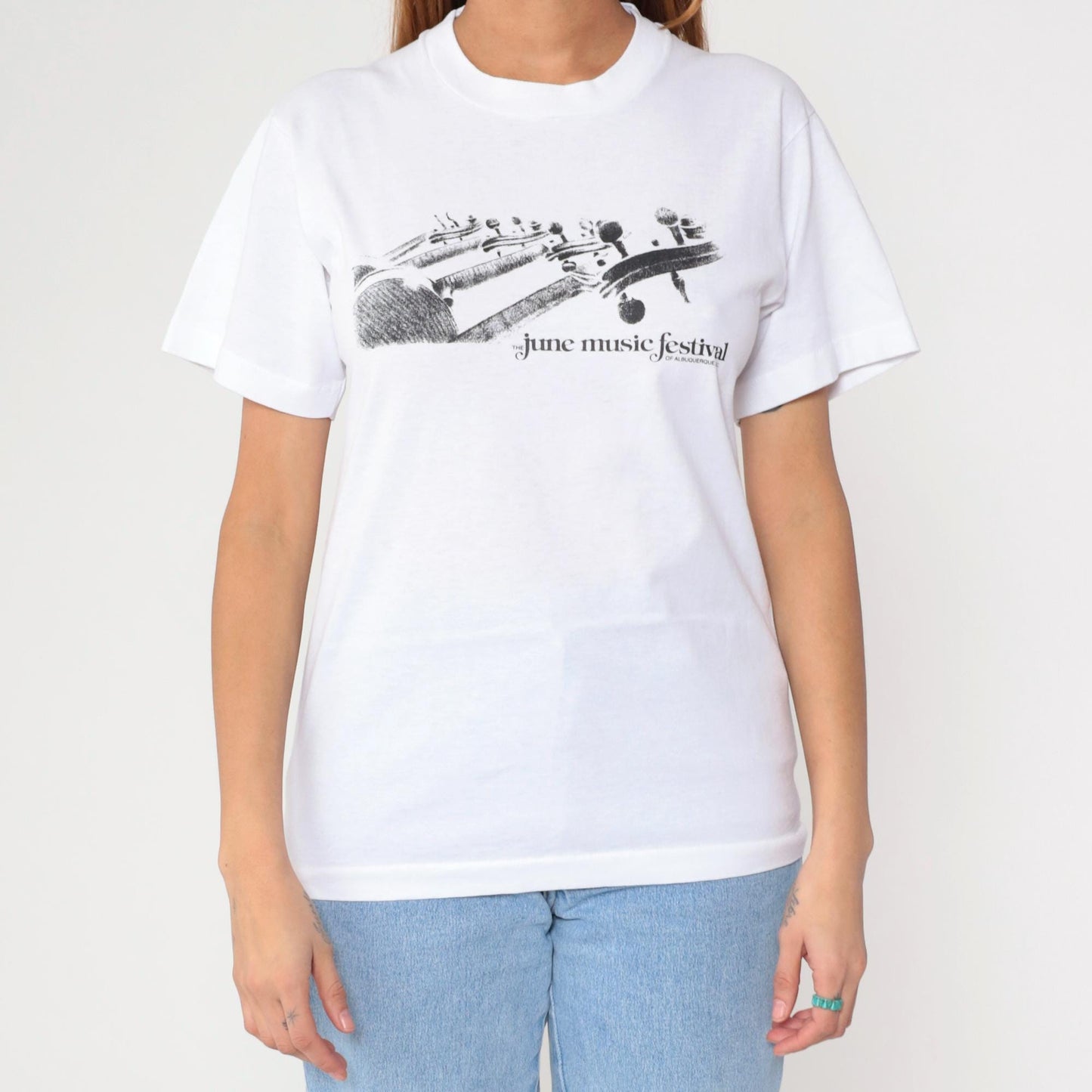 90s June Music Festival Albuquerque Graphic Tee Violin Print White Small