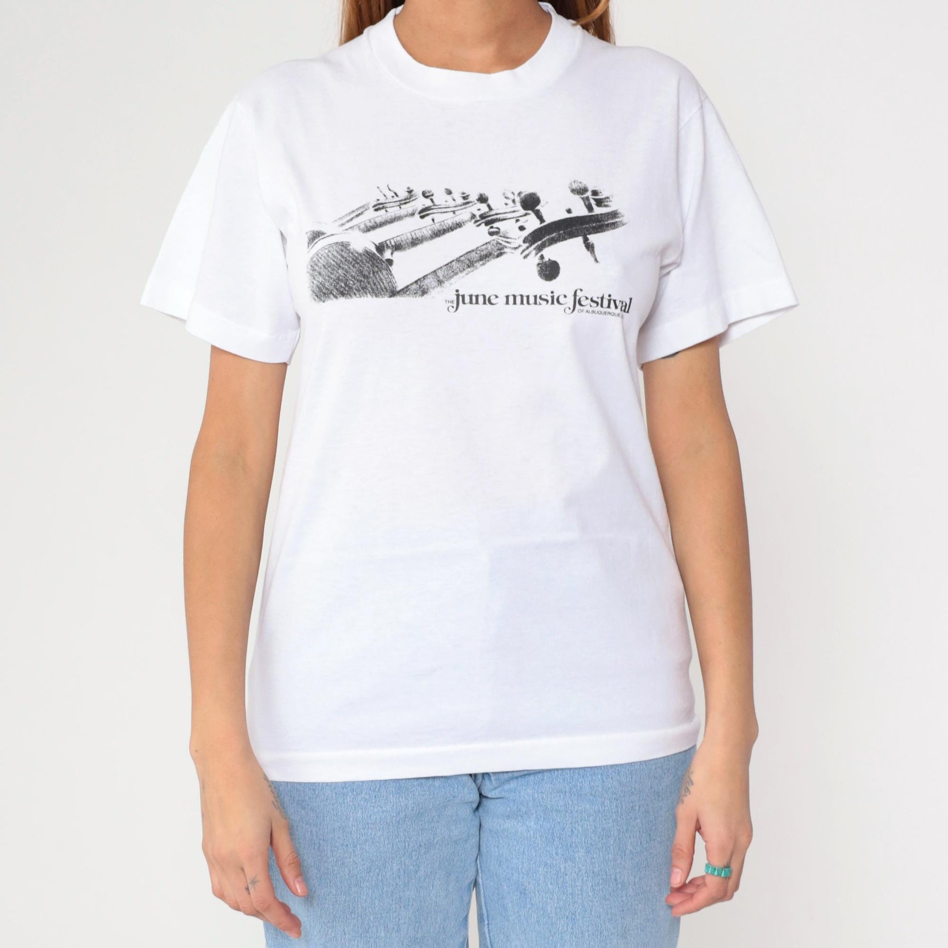 90s June Music Festival Albuquerque Graphic Tee Violin Print White Small
