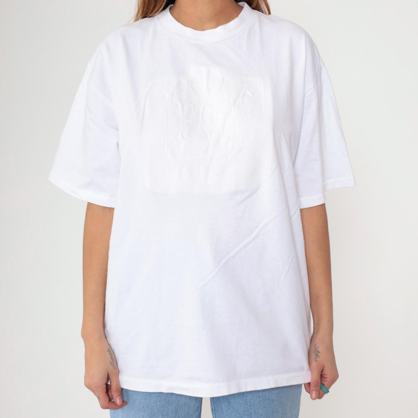 90s Jesus Rose of Sharon Embossed Graphic T-Shirt White Cotton Extra Large XL