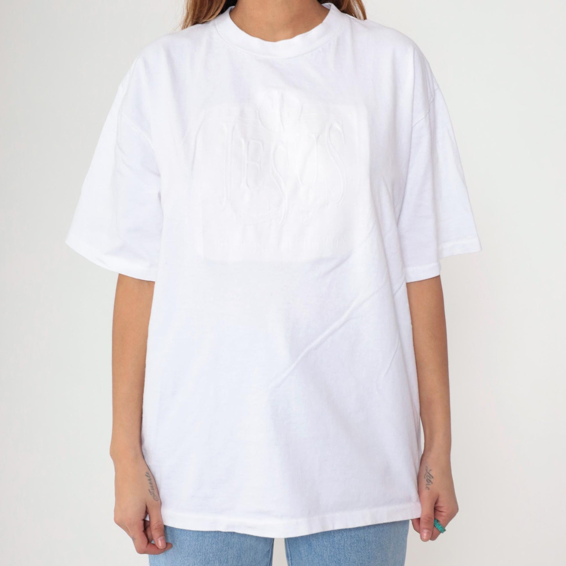 90s Jesus Rose of Sharon Embossed Graphic T-Shirt White Cotton Extra Large XL