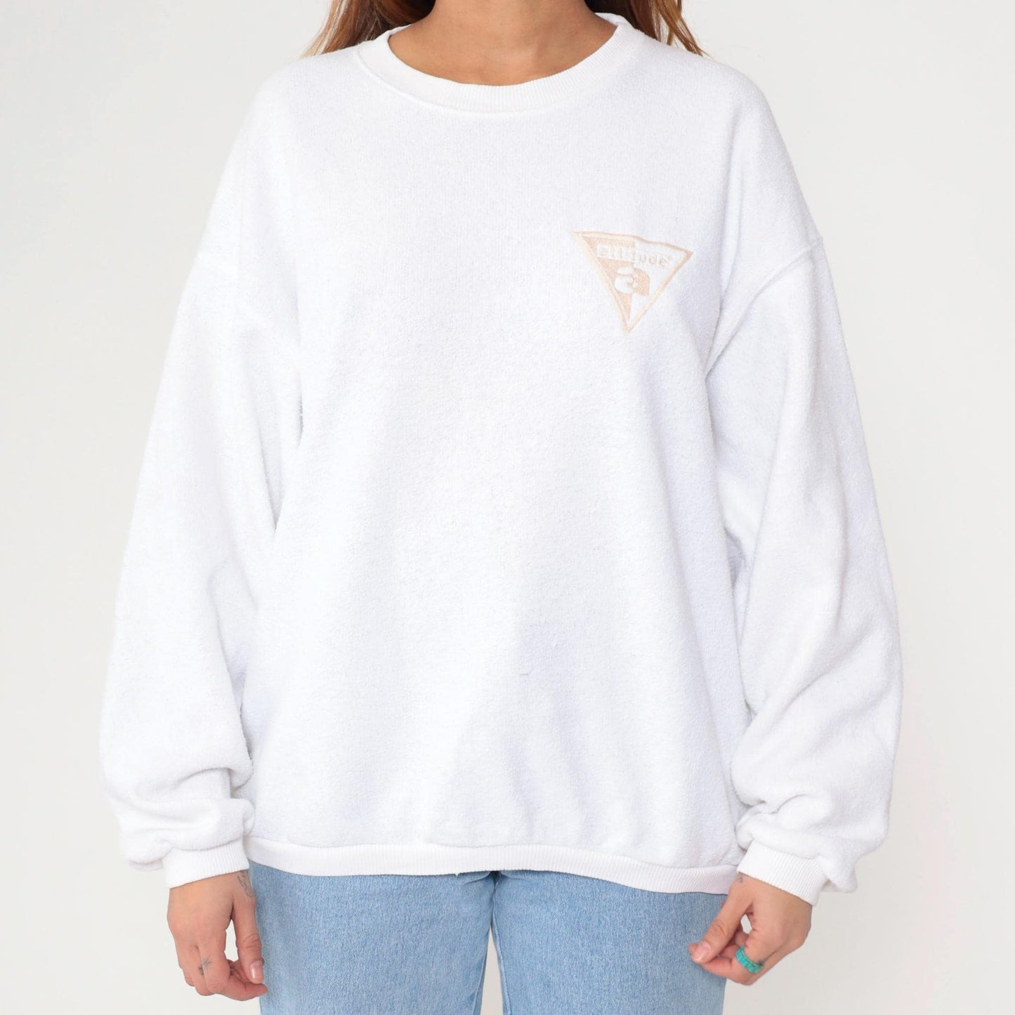 90s White Attitude Embroidered Sweatshirt Crewneck Pullover Large L