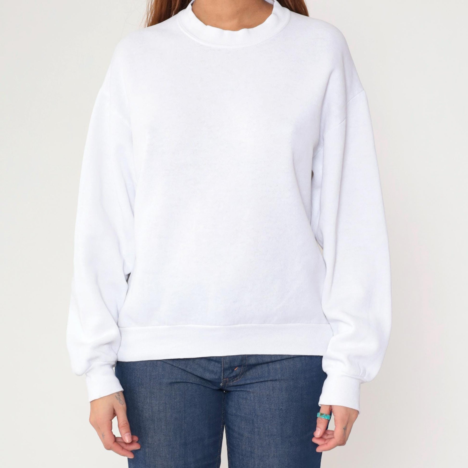 90s Jerzees White Crewneck Sweatshirt Slouchy Pullover Medium