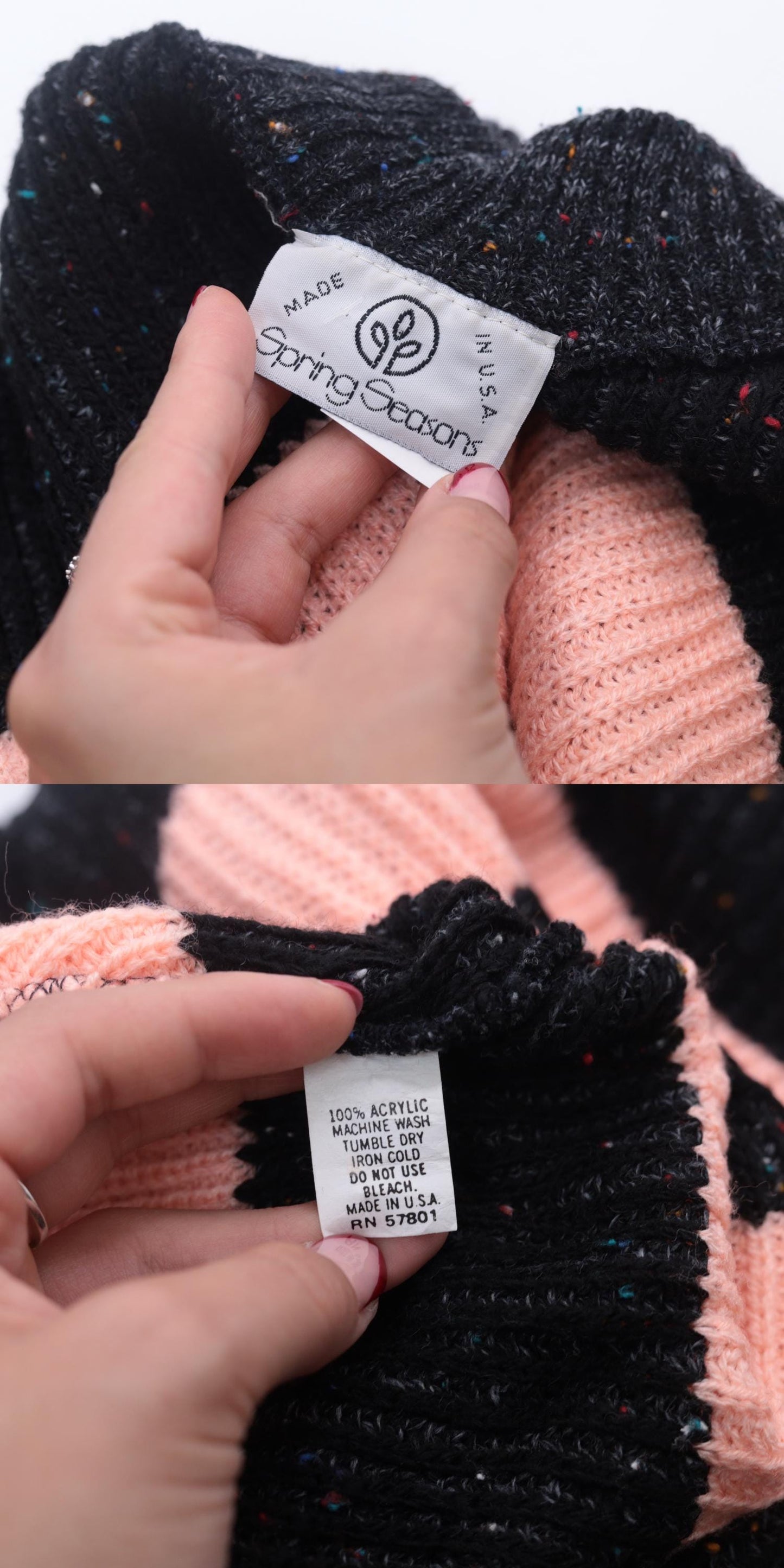 80s Peach Grey Striped Crewneck Knit Sweater Medium M