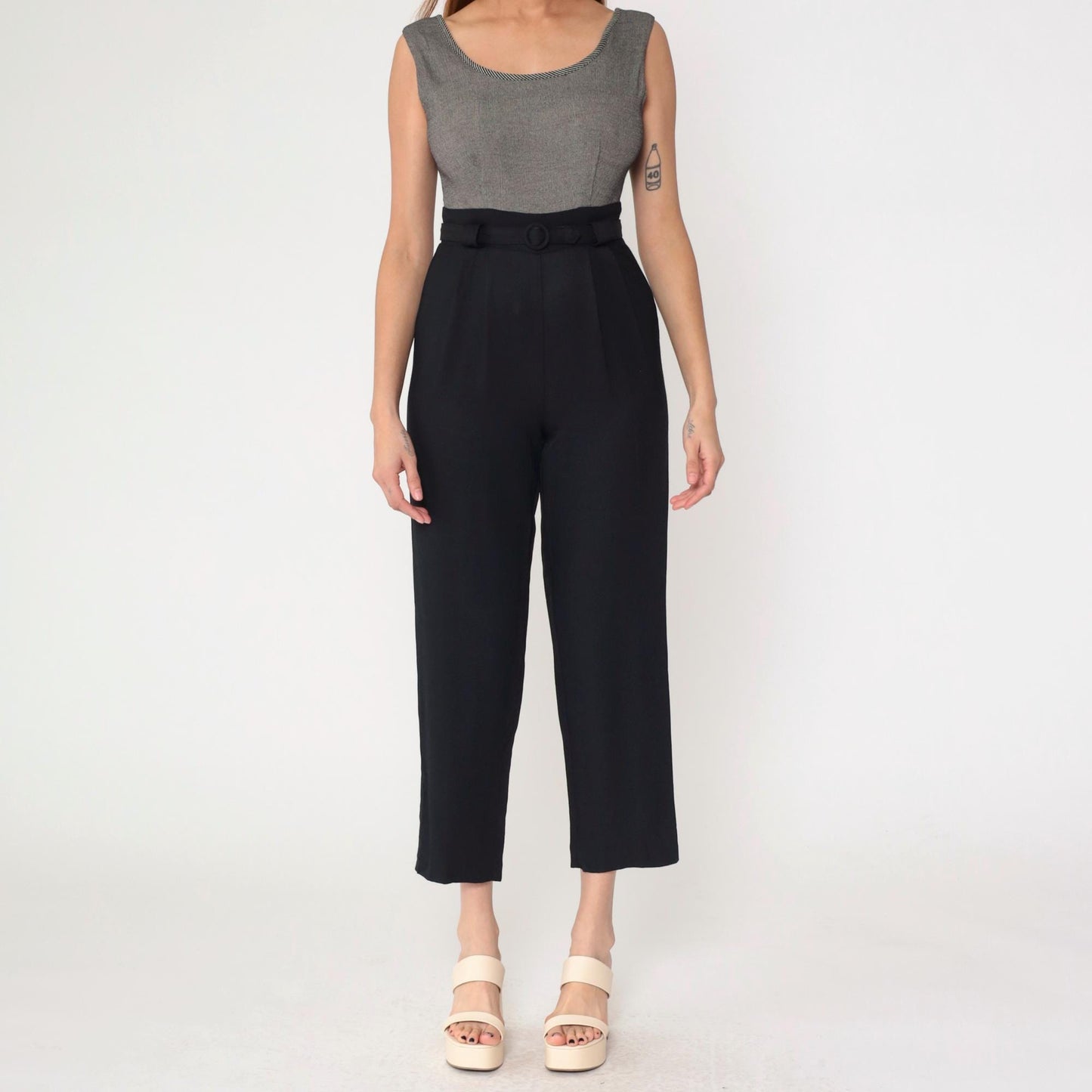 90s Black Jumpsuit Scoop Neck Sleeveless High Waist Straight Leg Small