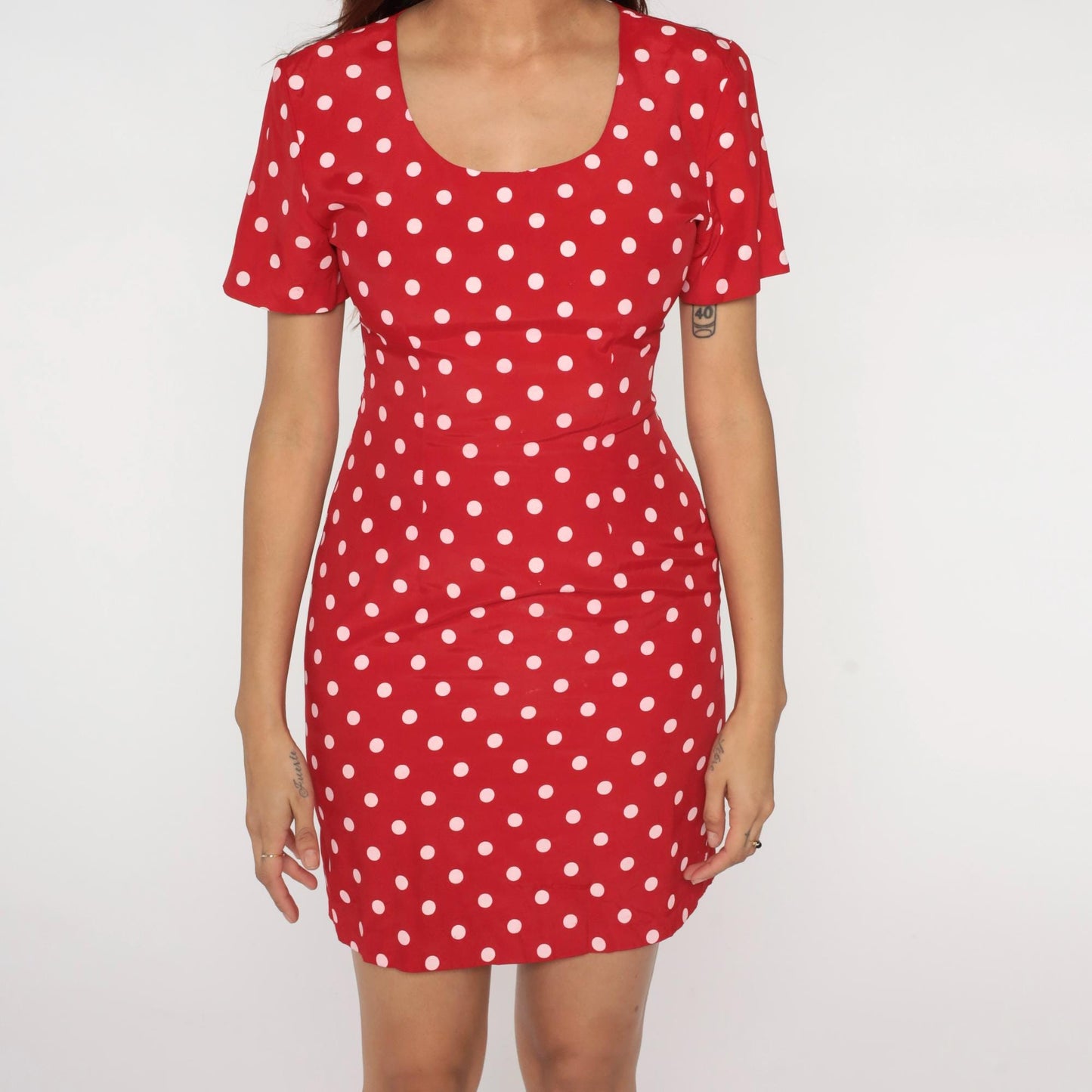 90s My Michelle Polka Dot Mini Dress Red White Scoop Neck Short Sleeve Small
