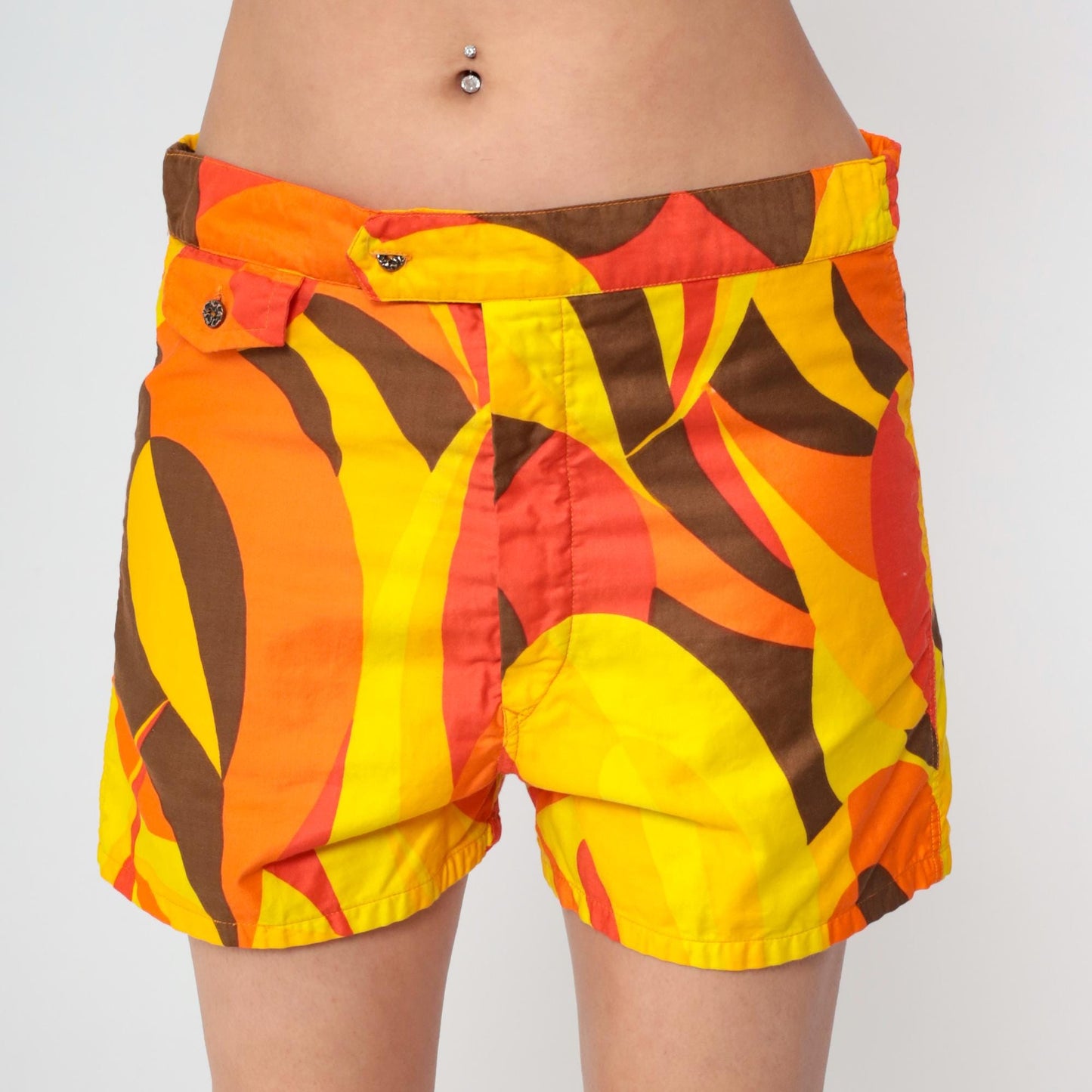 70s Kamehameha Hawaii Board Shorts Abstract Print Orange Yellow Medium