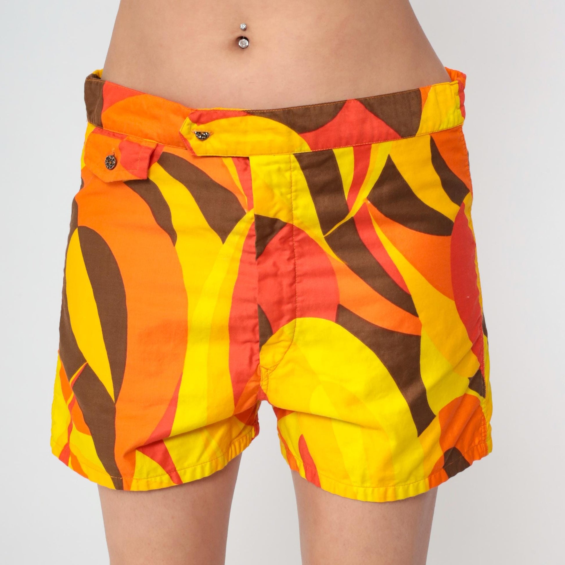 70s Kamehameha Hawaii Board Shorts Abstract Print Orange Yellow Medium